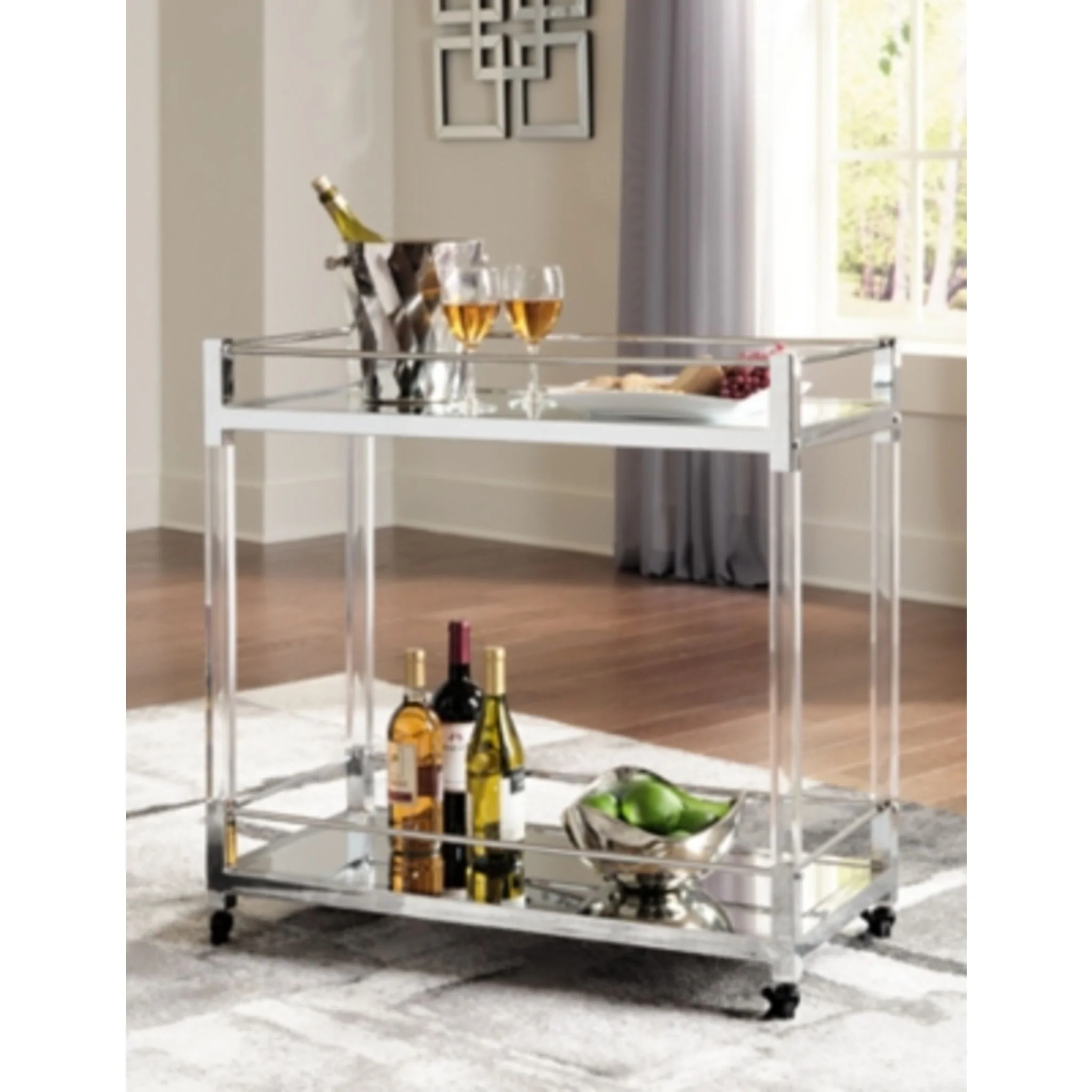 Chaseton Bar Cart - Clear/Silver Finish - Image 6