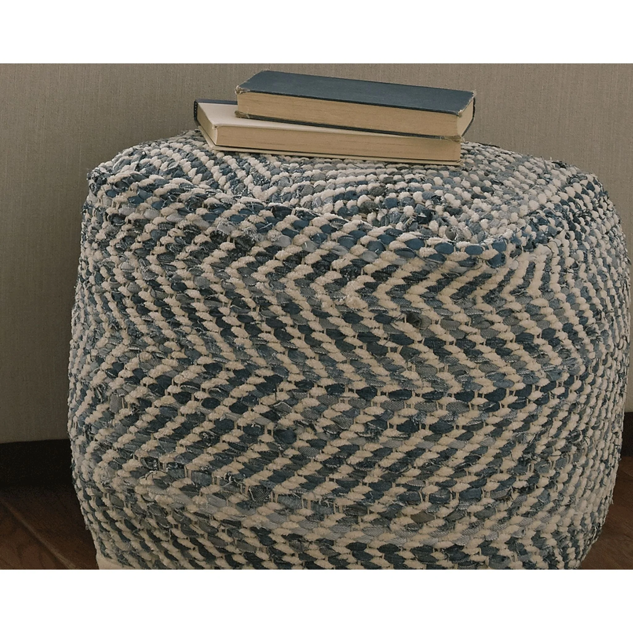 Chevron Pouf - Blue - Image 2