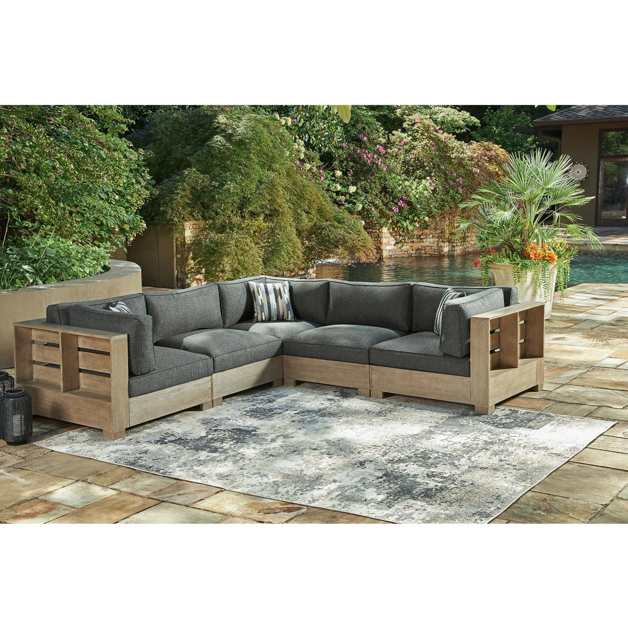 Citrine Park 6 Piece Outdoor Modular Seating - Grey/Brown - Image 14
