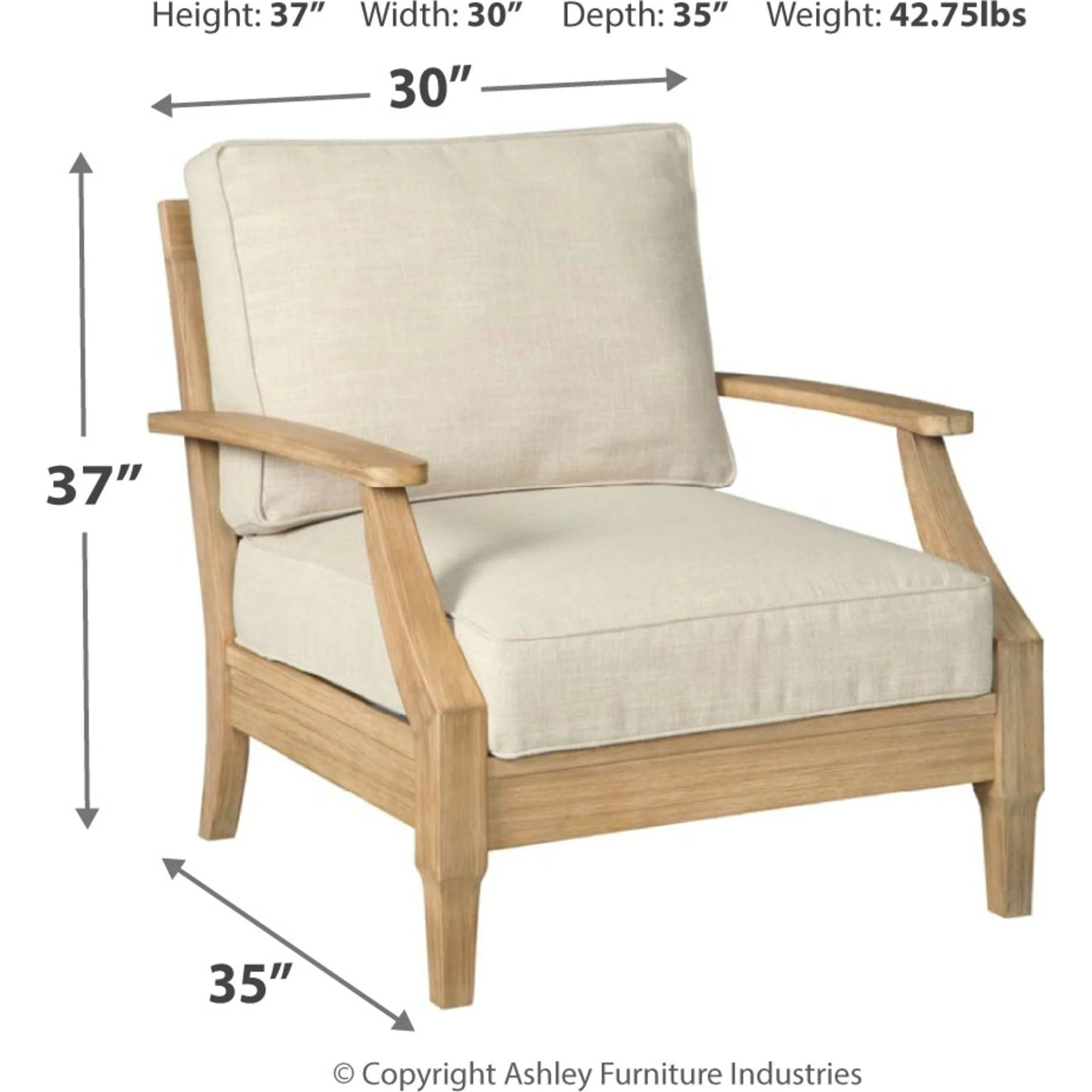 Clare View Outdoor Lounge Chair with Cushion - Beige - Image 3