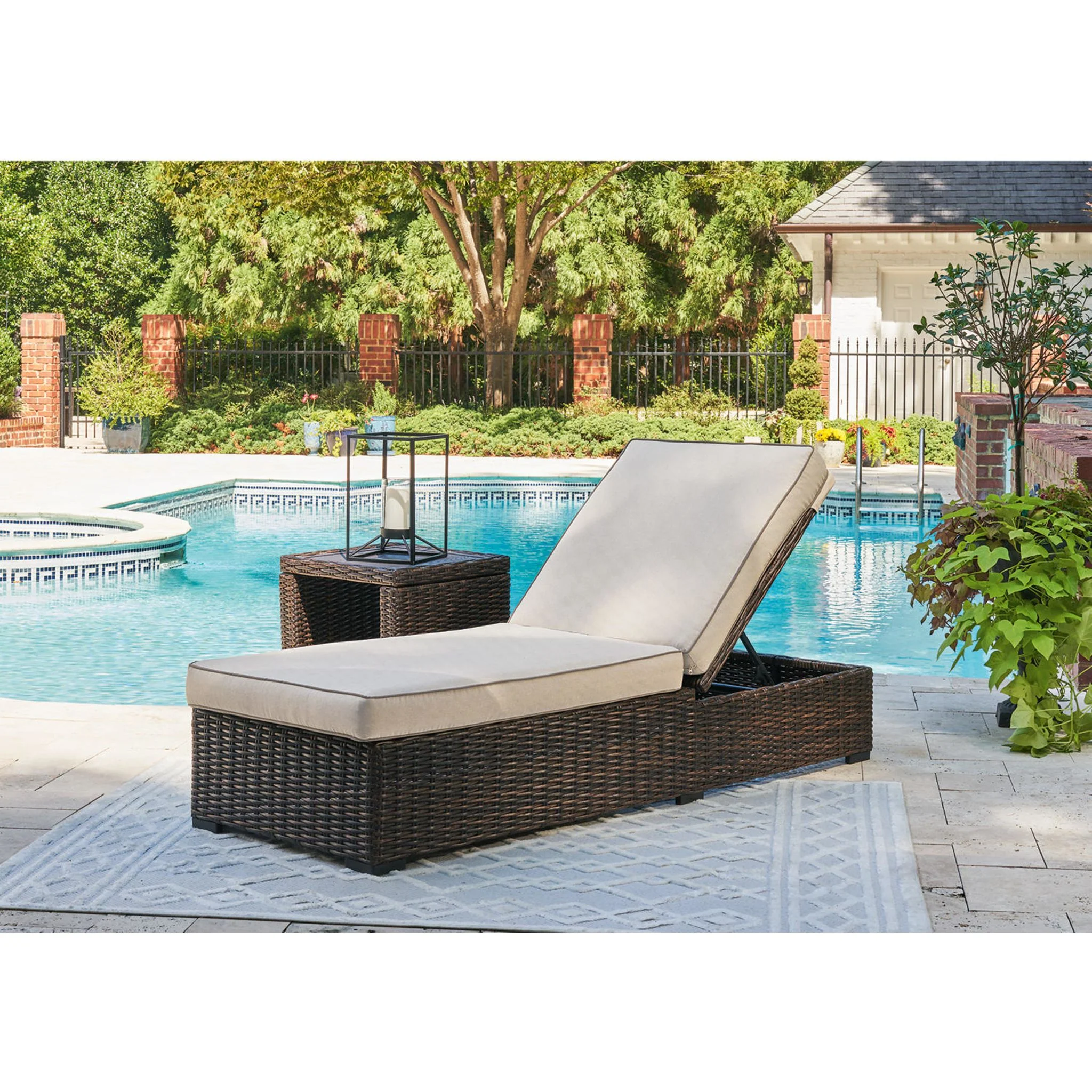 Coastline Bay Outdoor Chaise Lounge with Cushion - Brown - Image 2