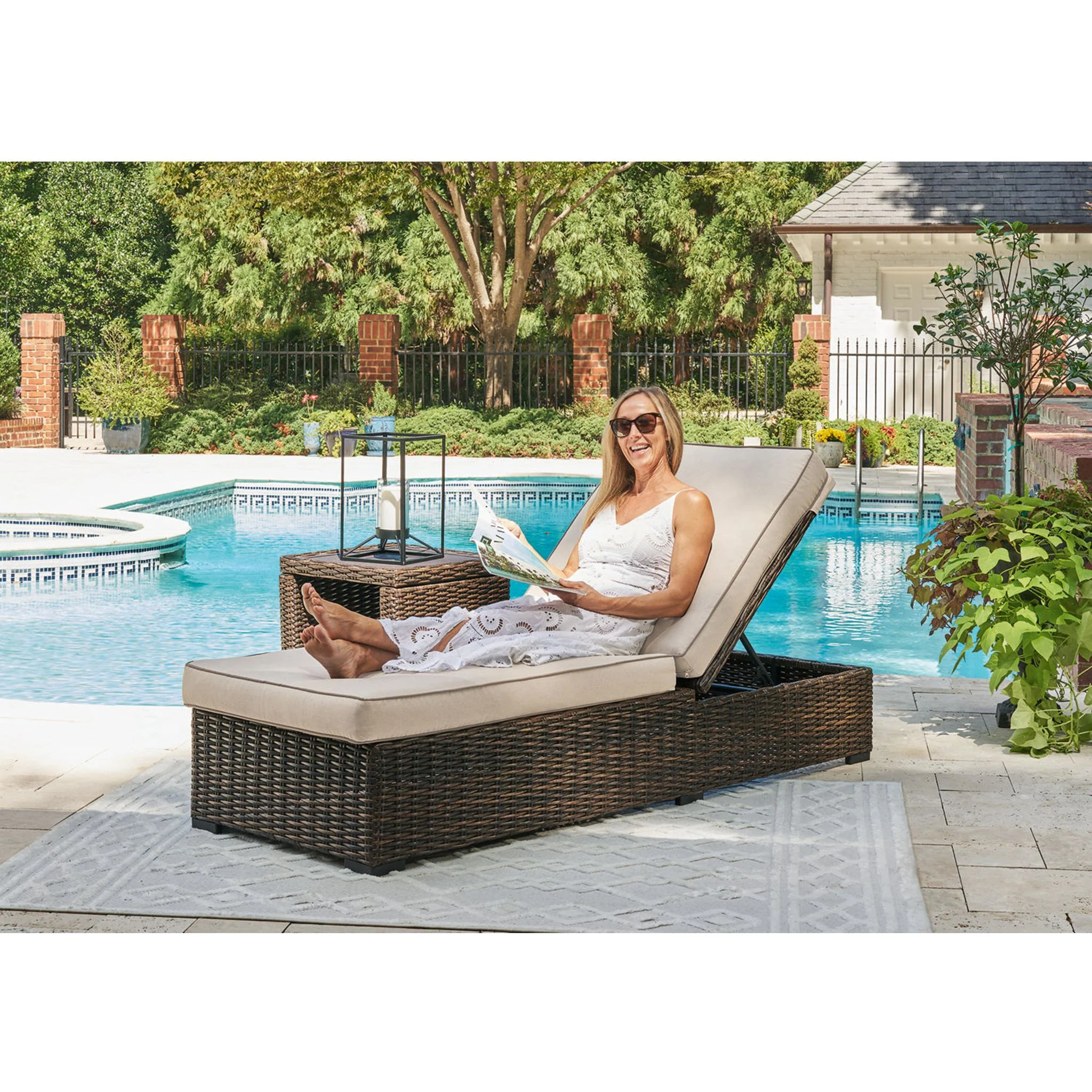 Coastline Bay Outdoor Chaise Lounge with Cushion - Brown - Image 6