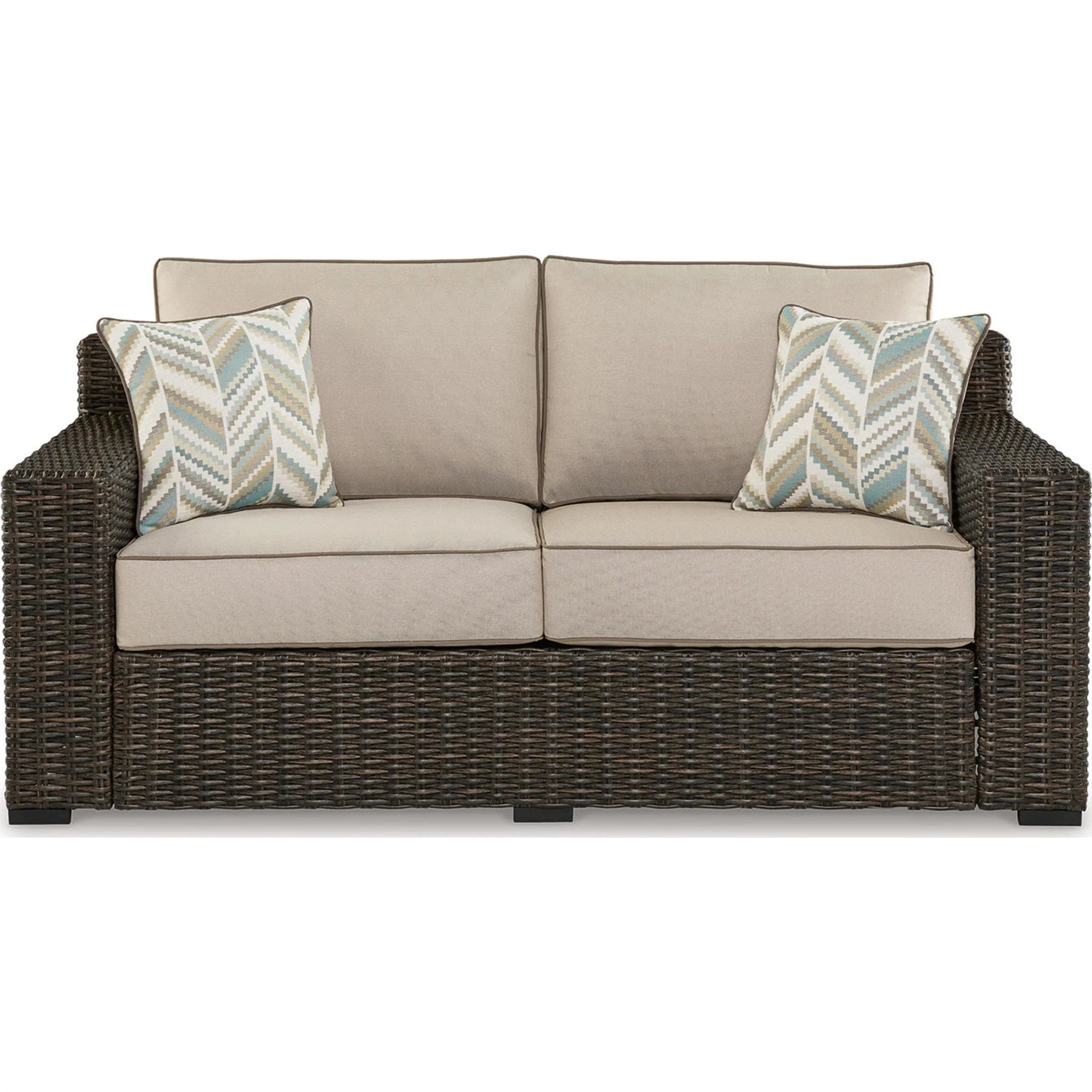 Coastline Bay Outdoor Loveseat with Cushion - Brown - Image 3