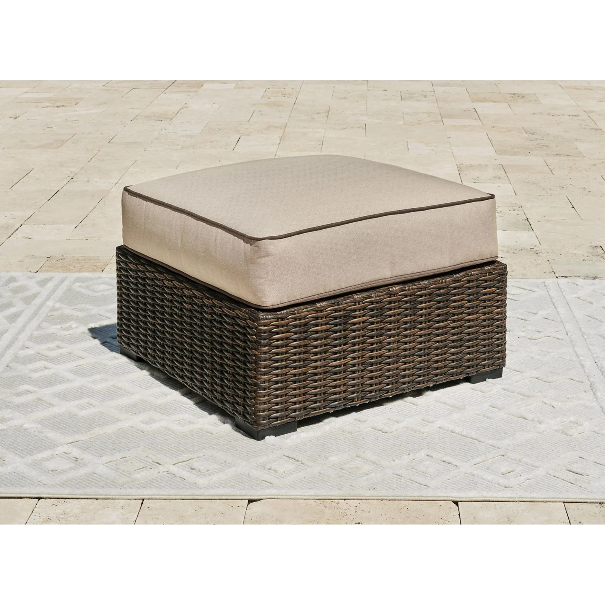 Coastline Bay Outdoor Ottoman with Cushion - Brown - Image 2