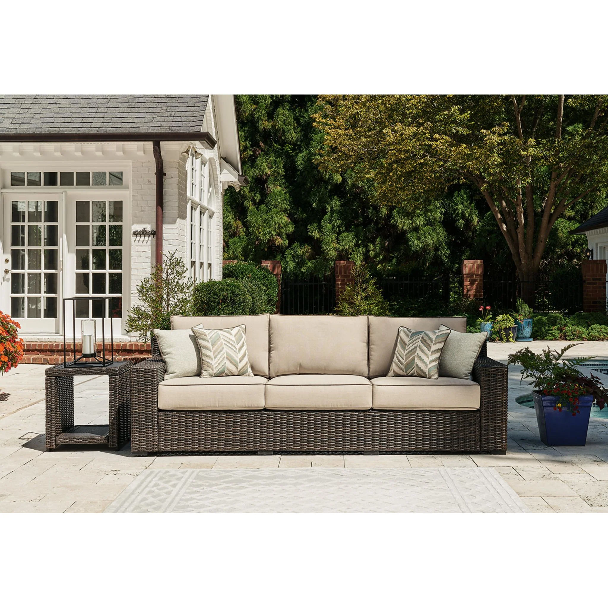 Coastline Bay Outdoor Sofa with Cushion - Brown - Image 2