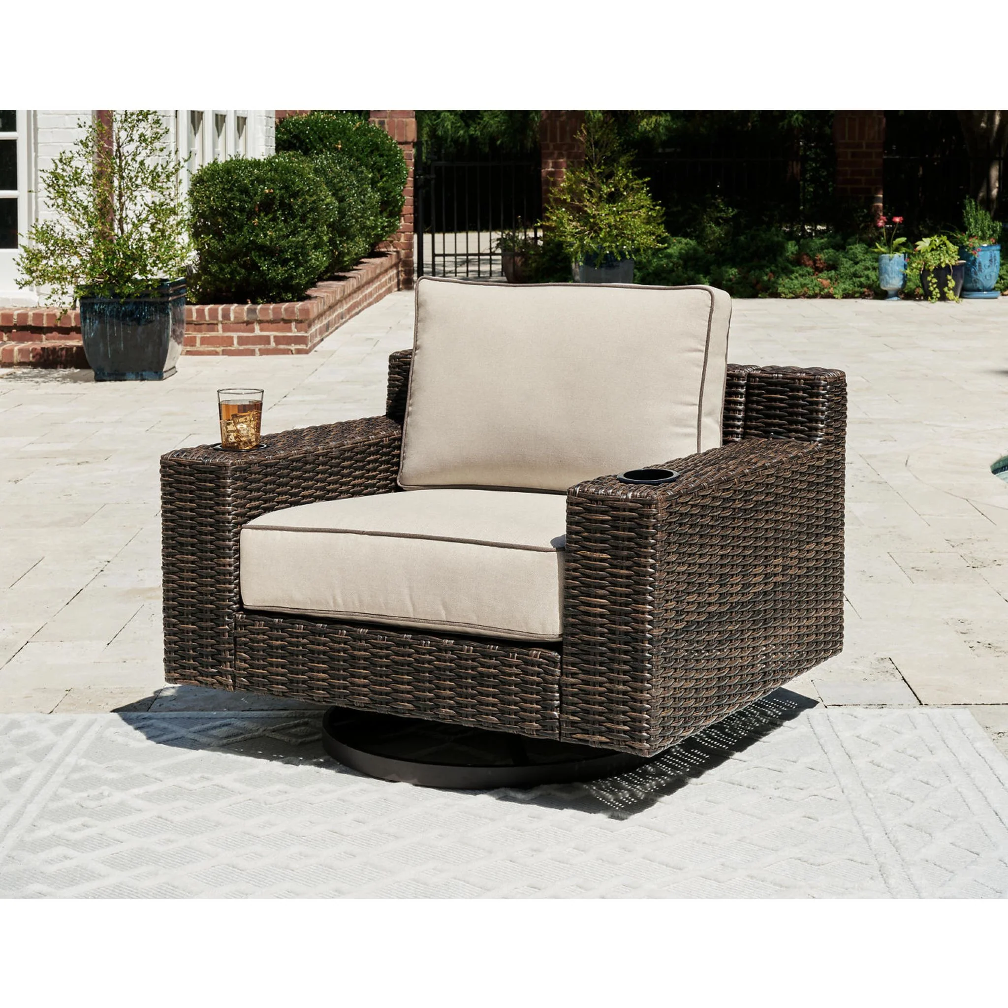 Coastline Bay Outdoor Swivel Lounge Chair with Cushion - Brown - Image 24