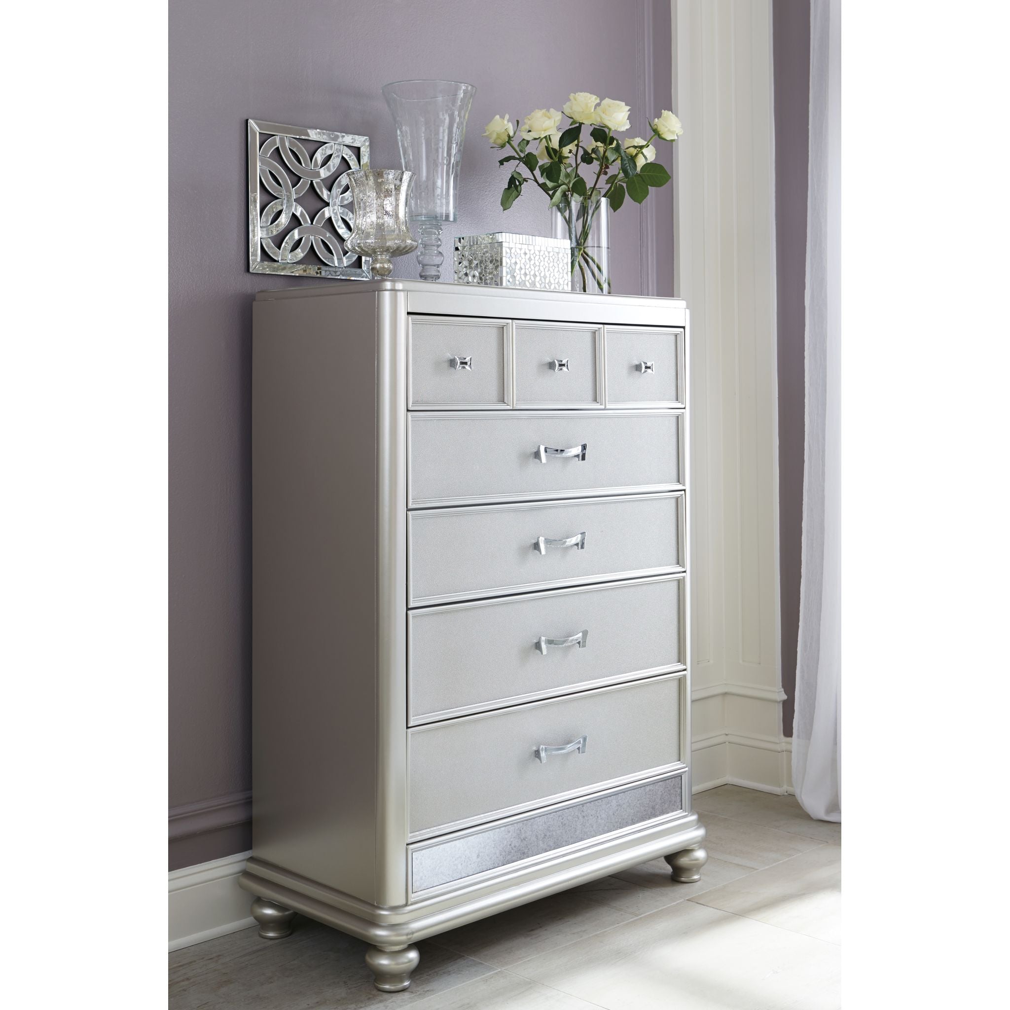 Coralayne 5 Drawer Chest - Silver - Image 3