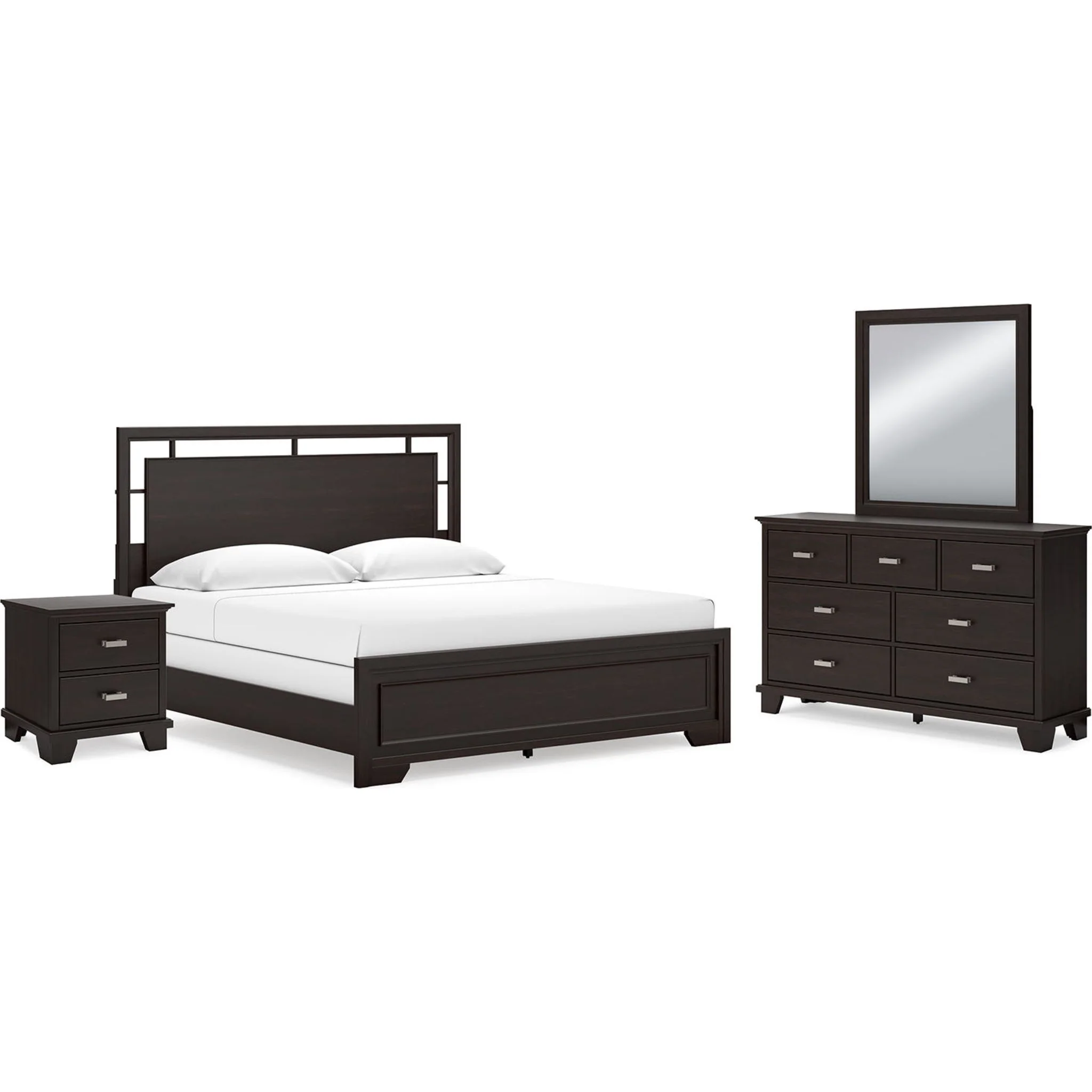 Covetown 6 Piece King Panel Bedroom - Dark Brown