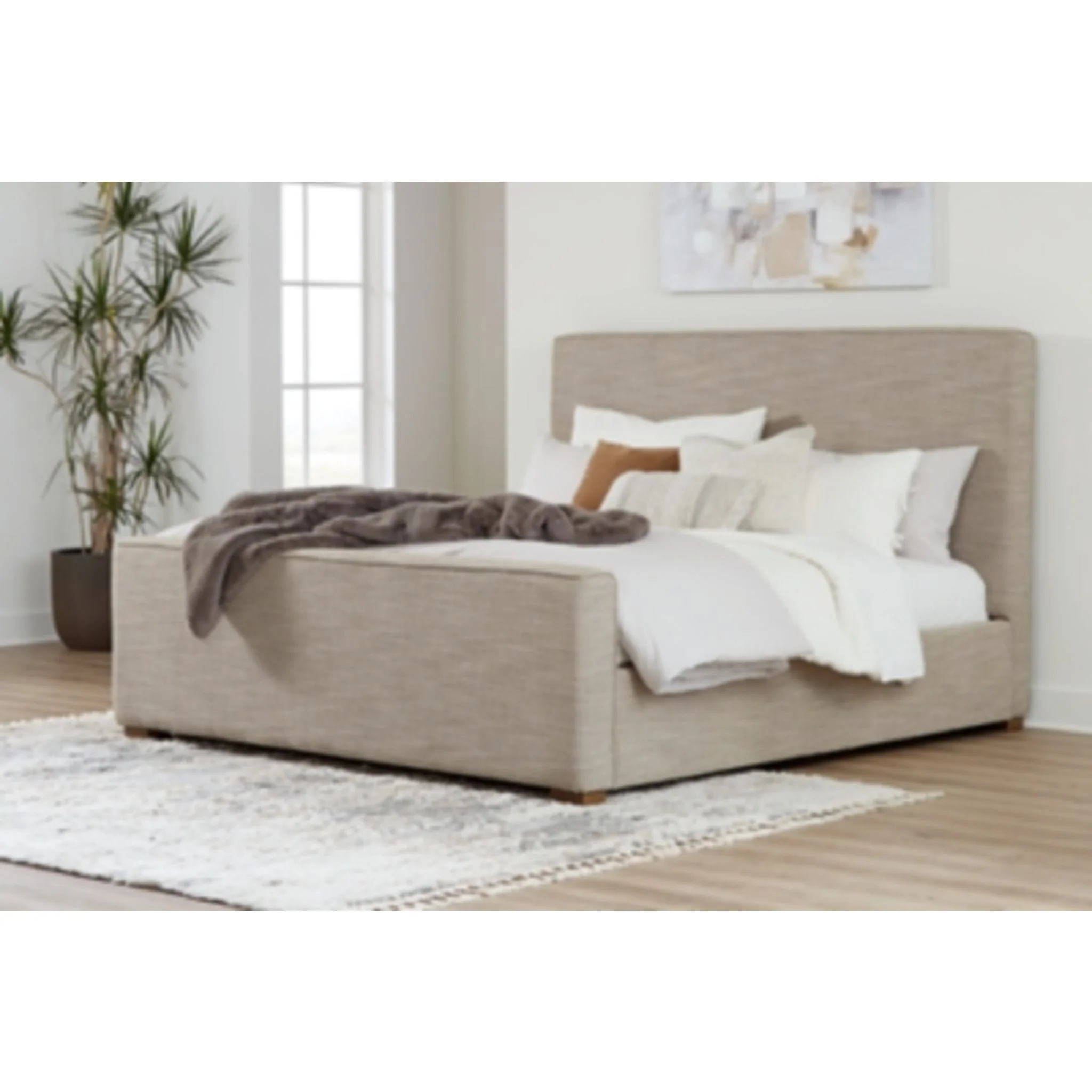 Dakmore King Upholstered Bed - Oatmeal - Image 10