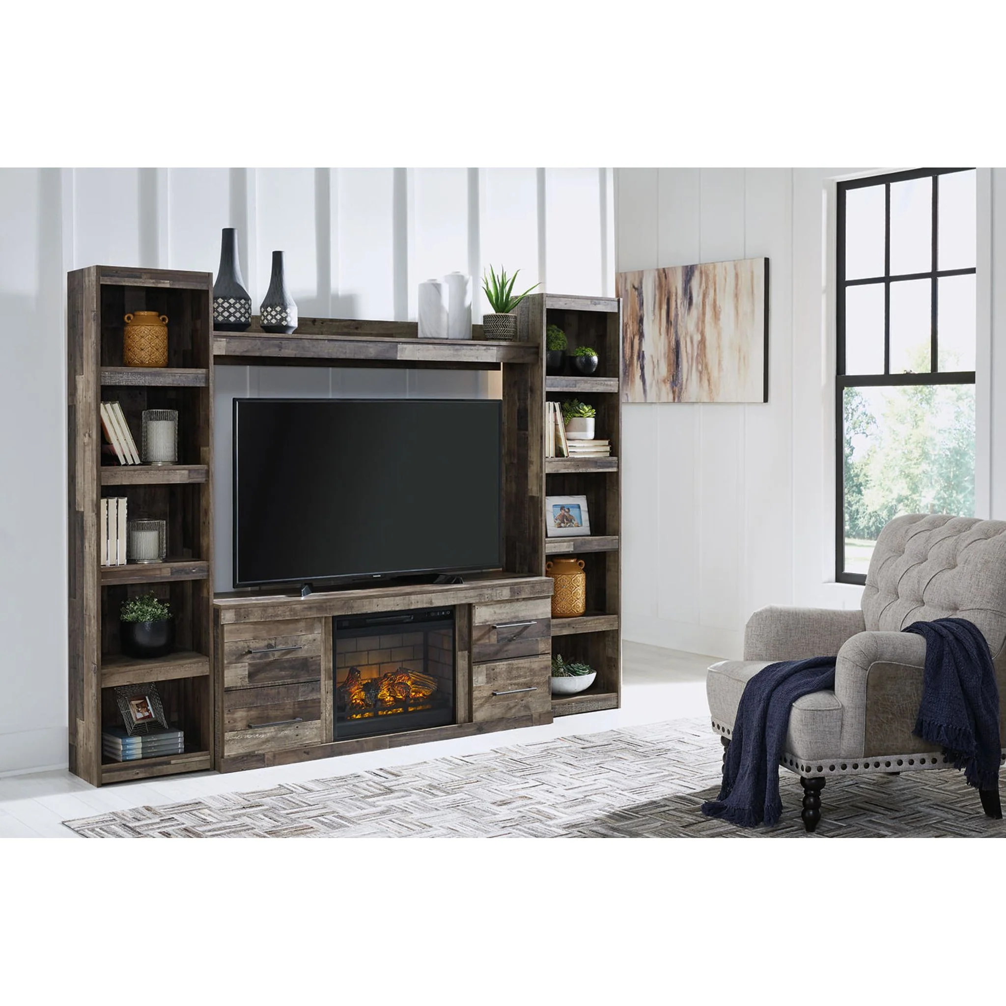 Derekson Entertainment Unit with Fireplace - Multi Gray - Image 4