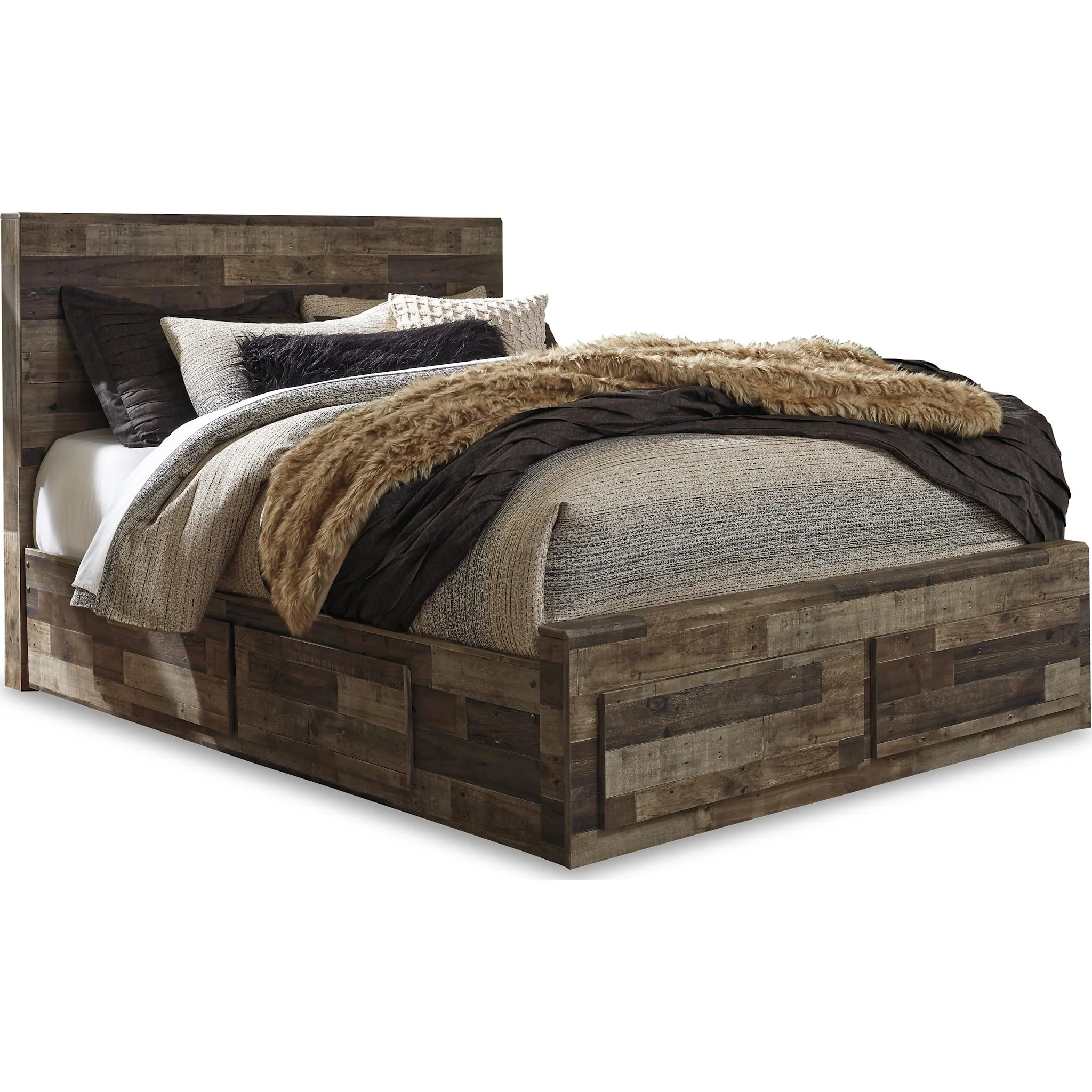 Derekson Panel Bed with 4 Drawer Storage - Multi Gray