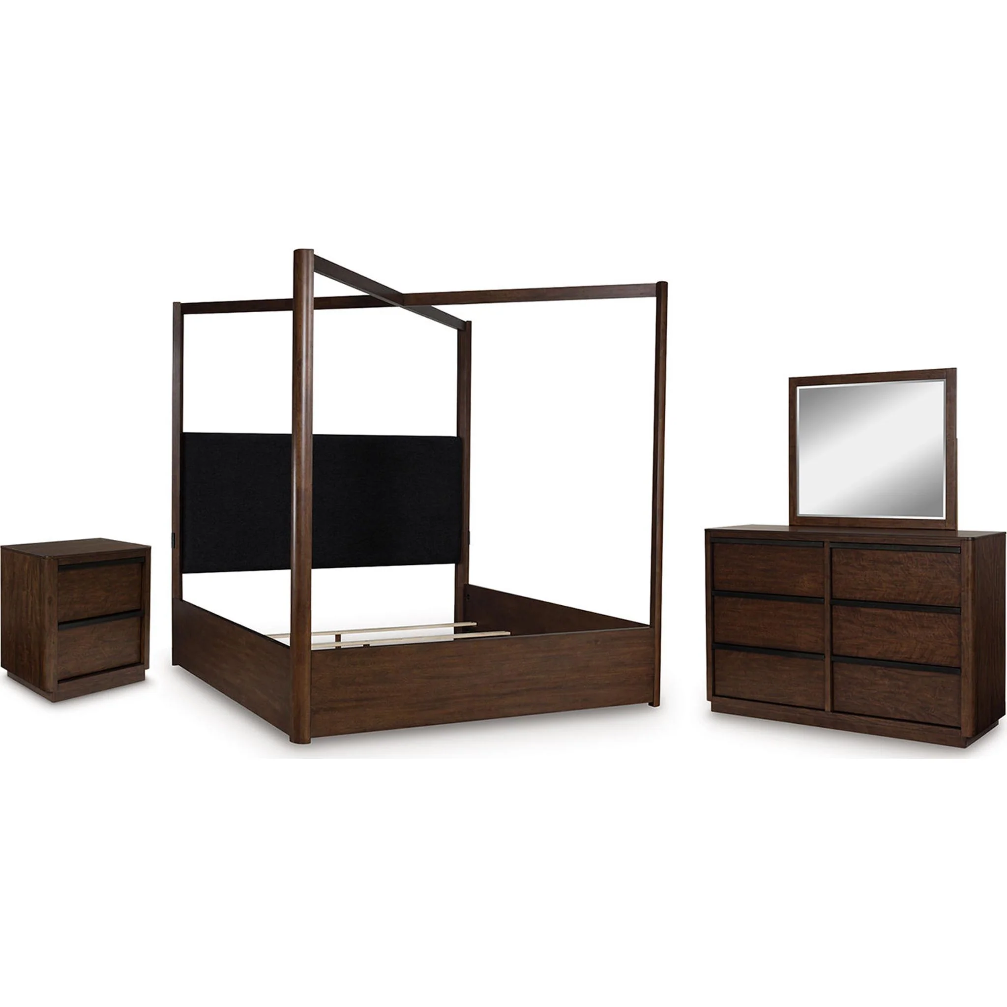 Dilenno 6 Piece King Canopy Bedroom - Dark Brown