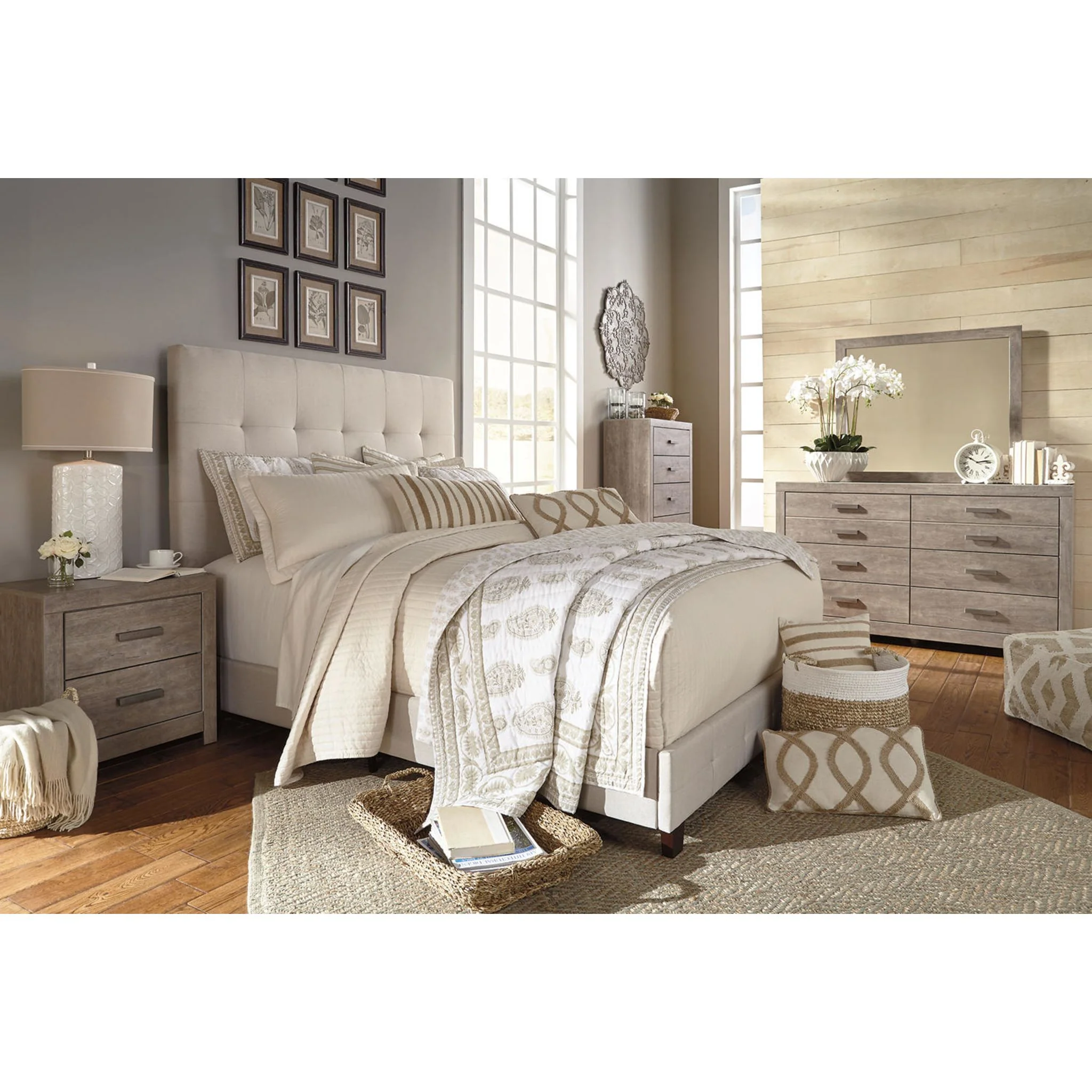 Dolante Upholstered Bed - Beige - Image 15