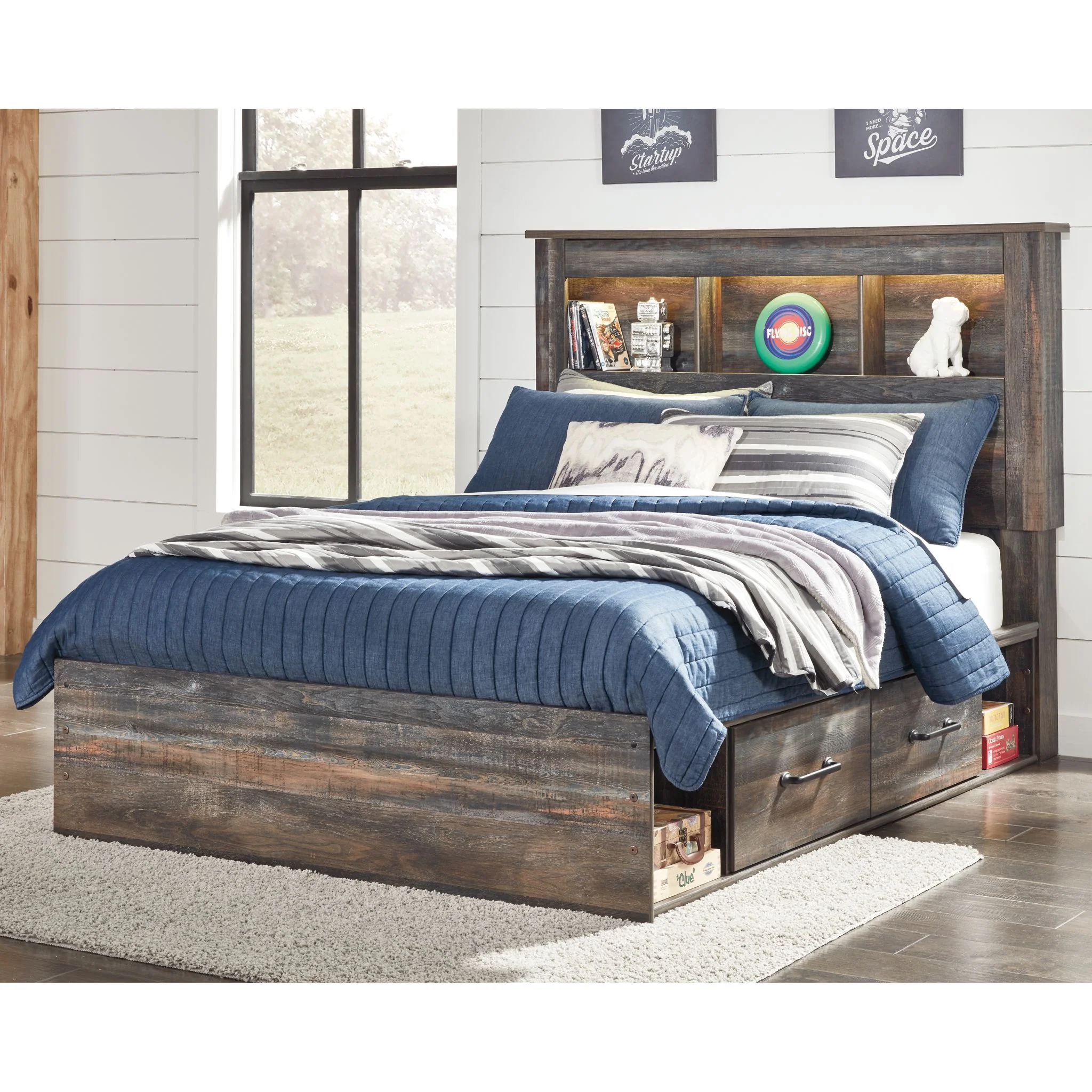 Drystan Full Bookcase Bed with 2 Drawer Storage - Multi - Image 2