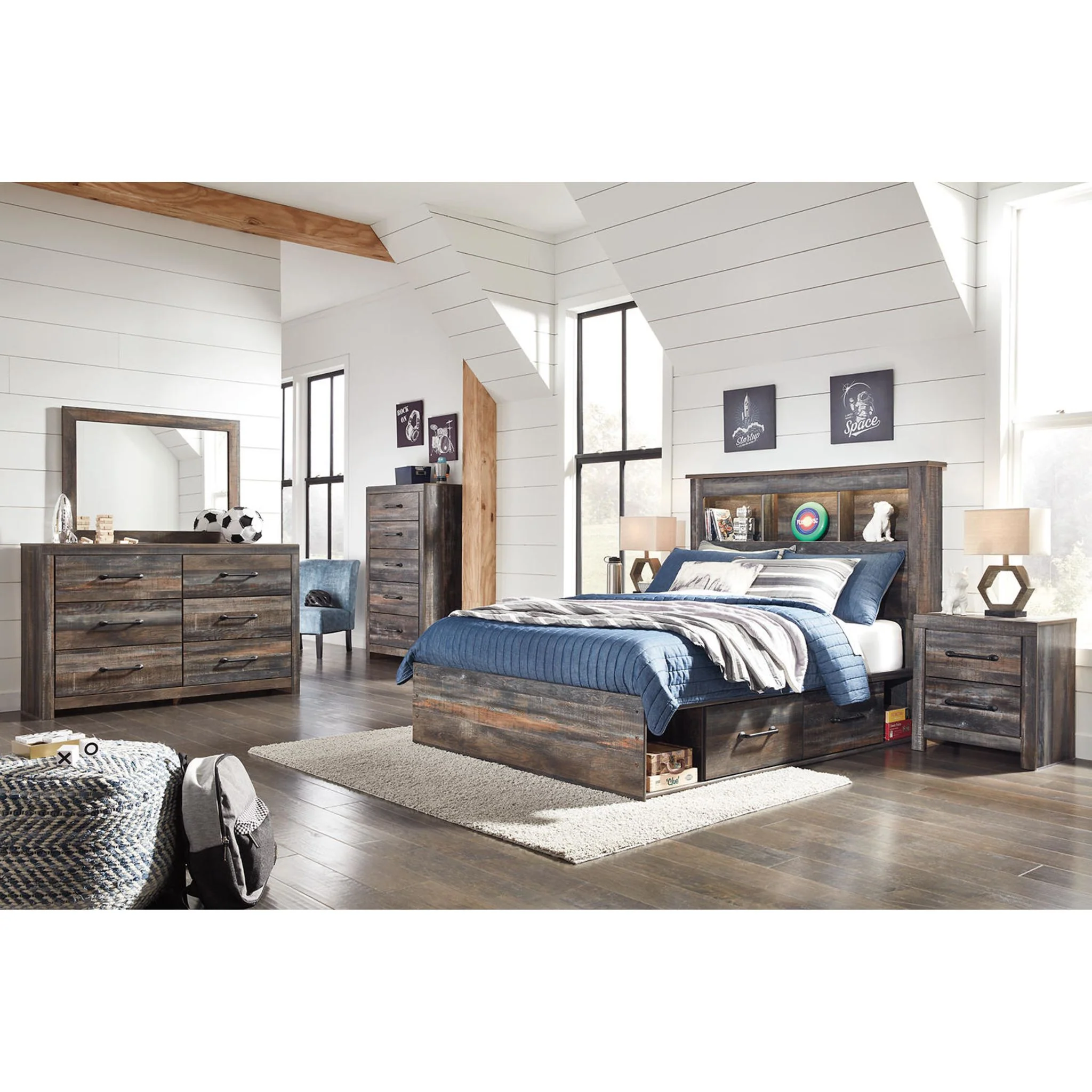 Drystan Full Bookcase Bed with 4 Drawer Storage - Multi - Image 4