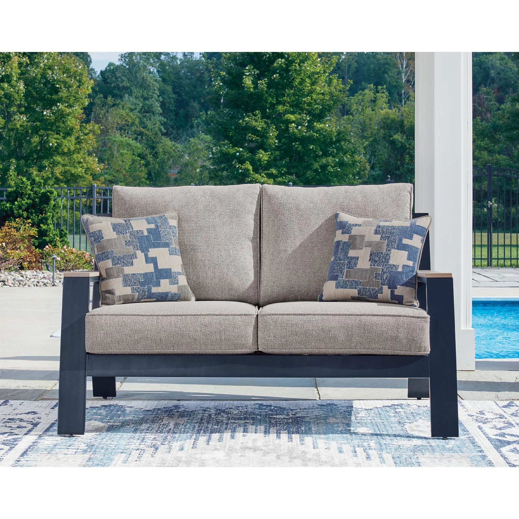 East Beach 2 Piece Outdoor Seating - Navy Blue/Driftwood - Image 6