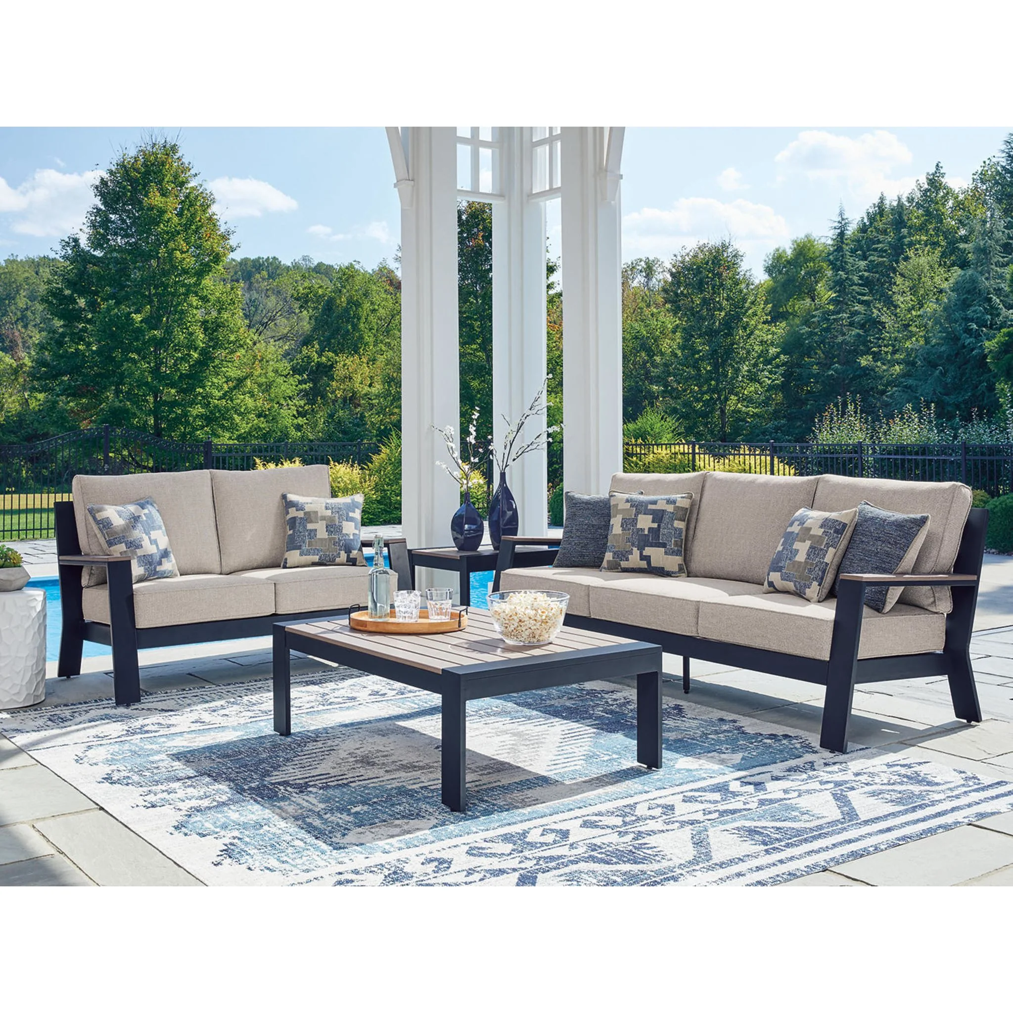 East Beach 3 Piece Outdoor Seating - Navy Blue/Driftwood - Image 2