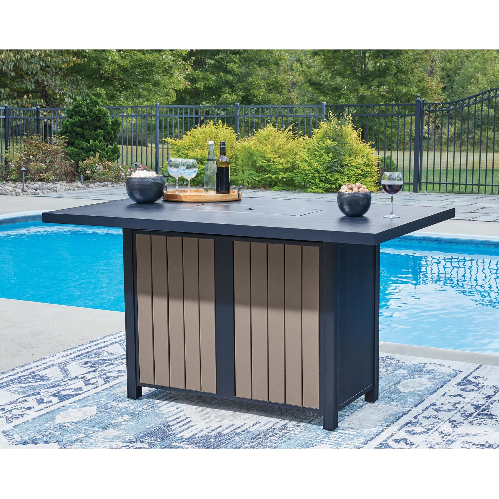 East Beach 5 Piece Outdoor Bar Set - Navy Blue/Driftwood - Image 2