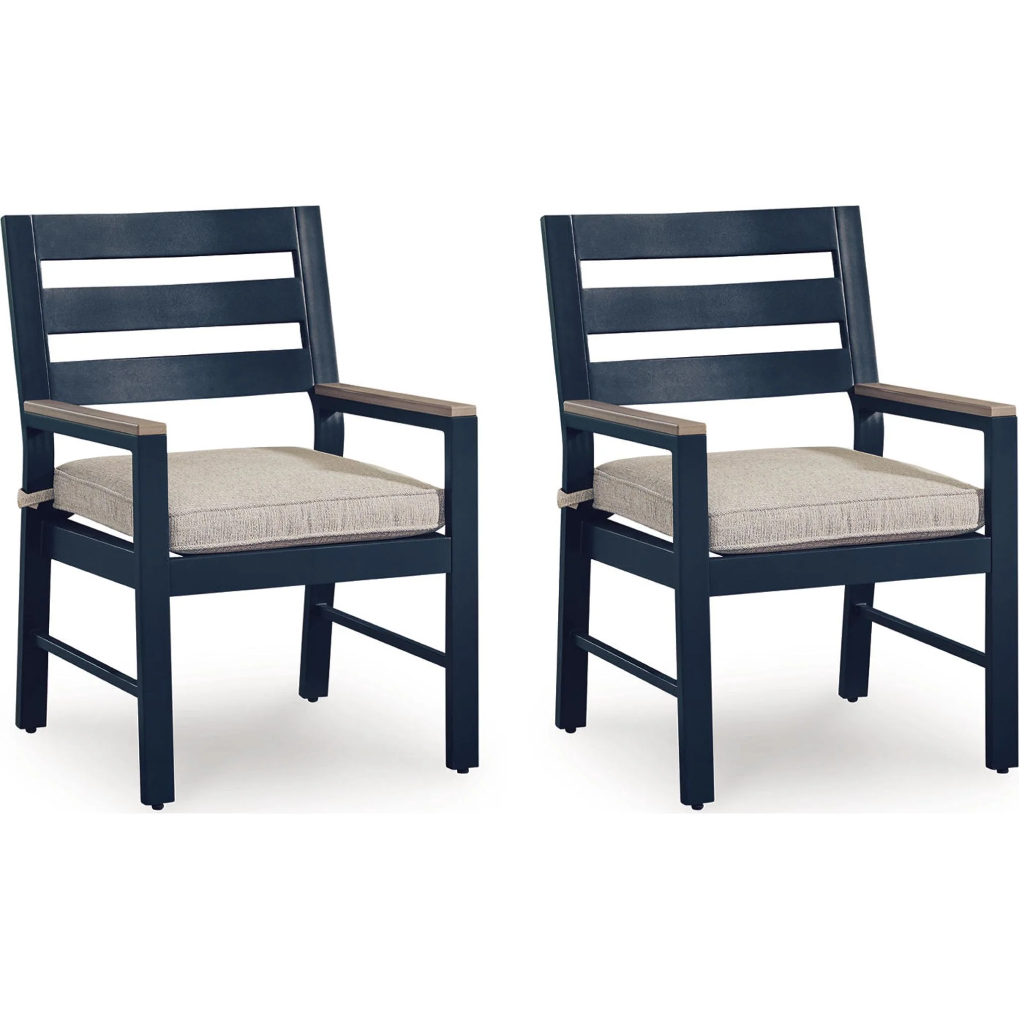 East Beach Outdoor Arm Chair with Cushion (Set of 2) - Navy Blue/Driftwood