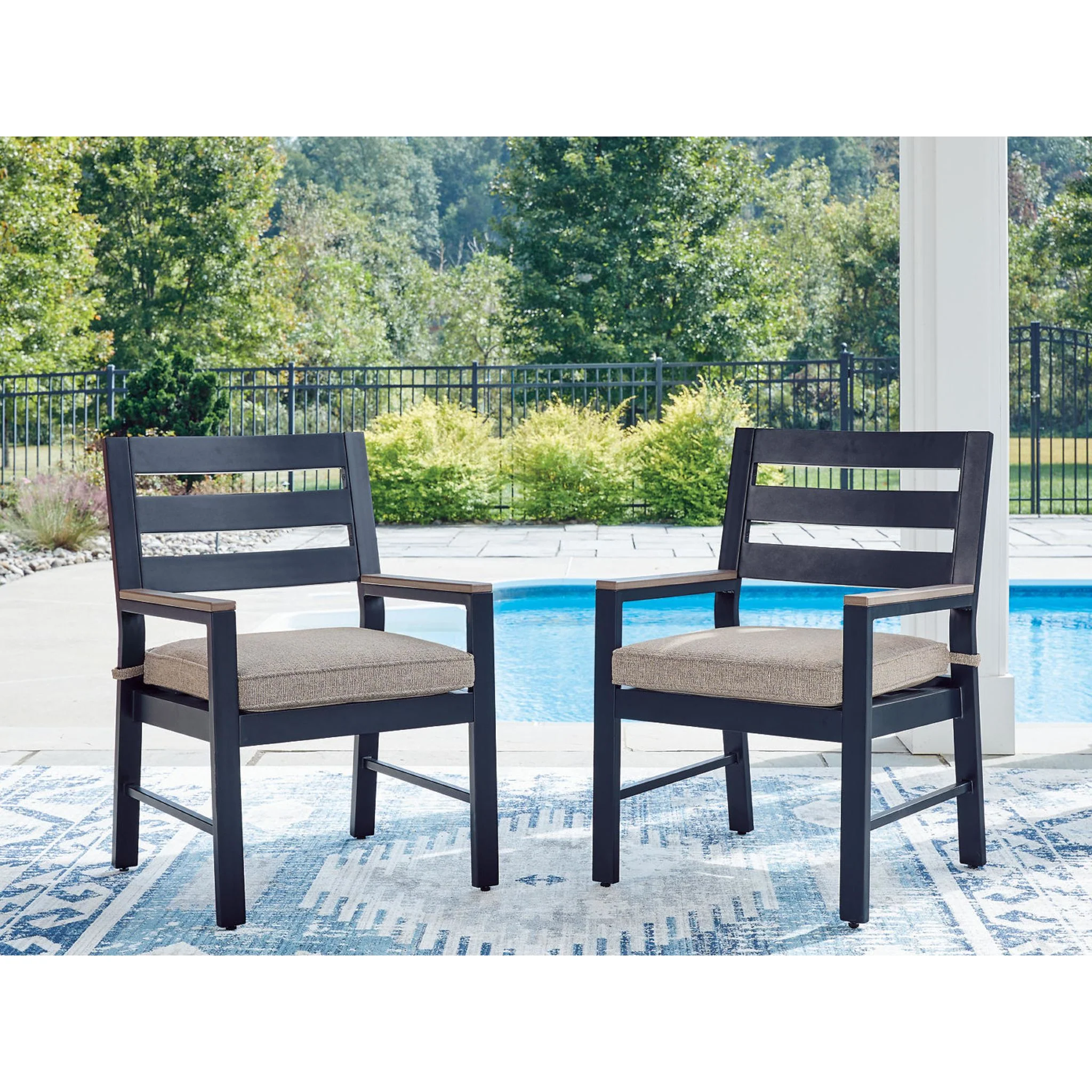East Beach Outdoor Arm Chair with Cushion (Set of 2) - Navy Blue/Driftwood - Image 2