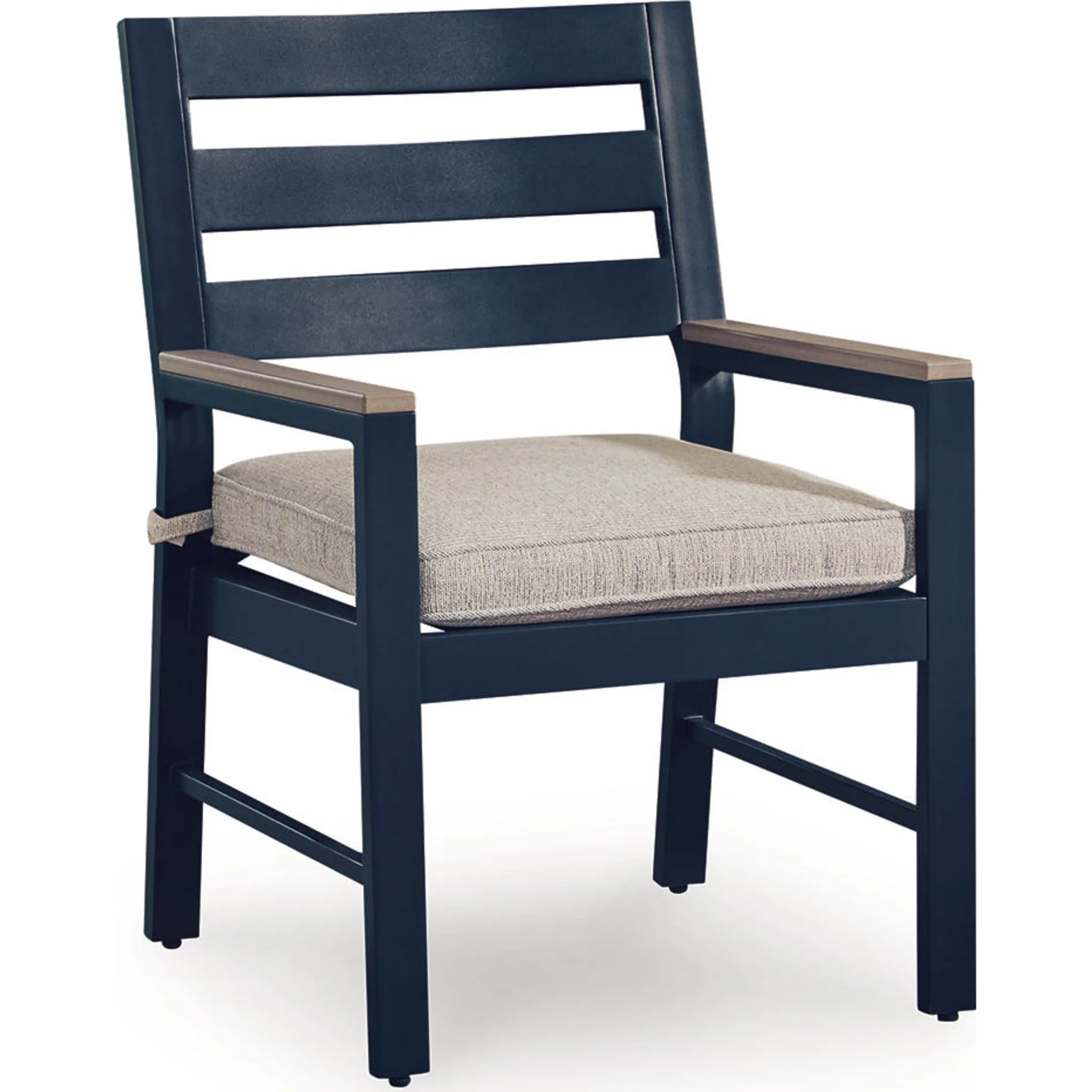 East Beach Outdoor Arm Chair with Cushion (Set of 2) - Navy Blue/Driftwood - Image 3