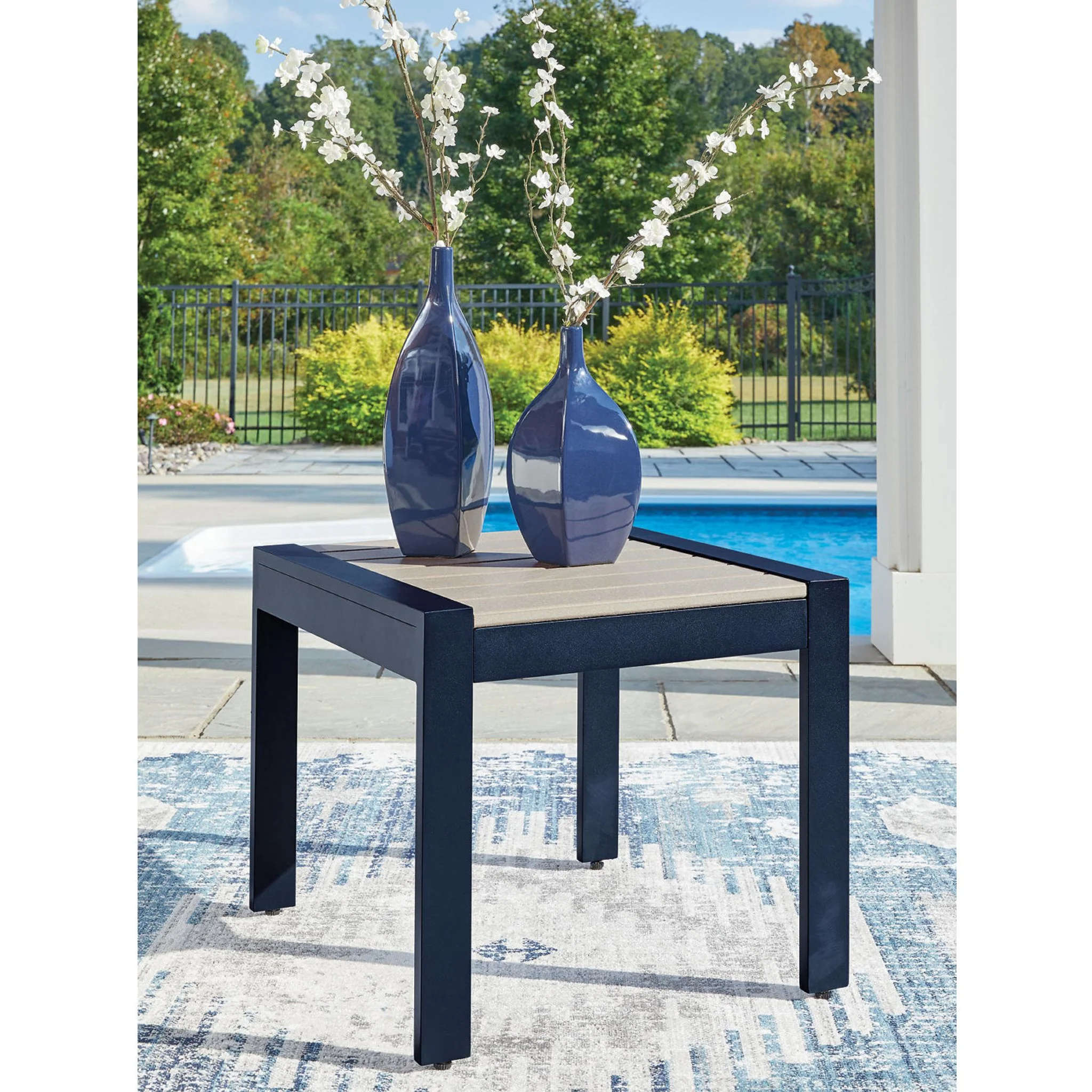 East Beach Outdoor End Table - Navy Blue/Driftwood - Image 2