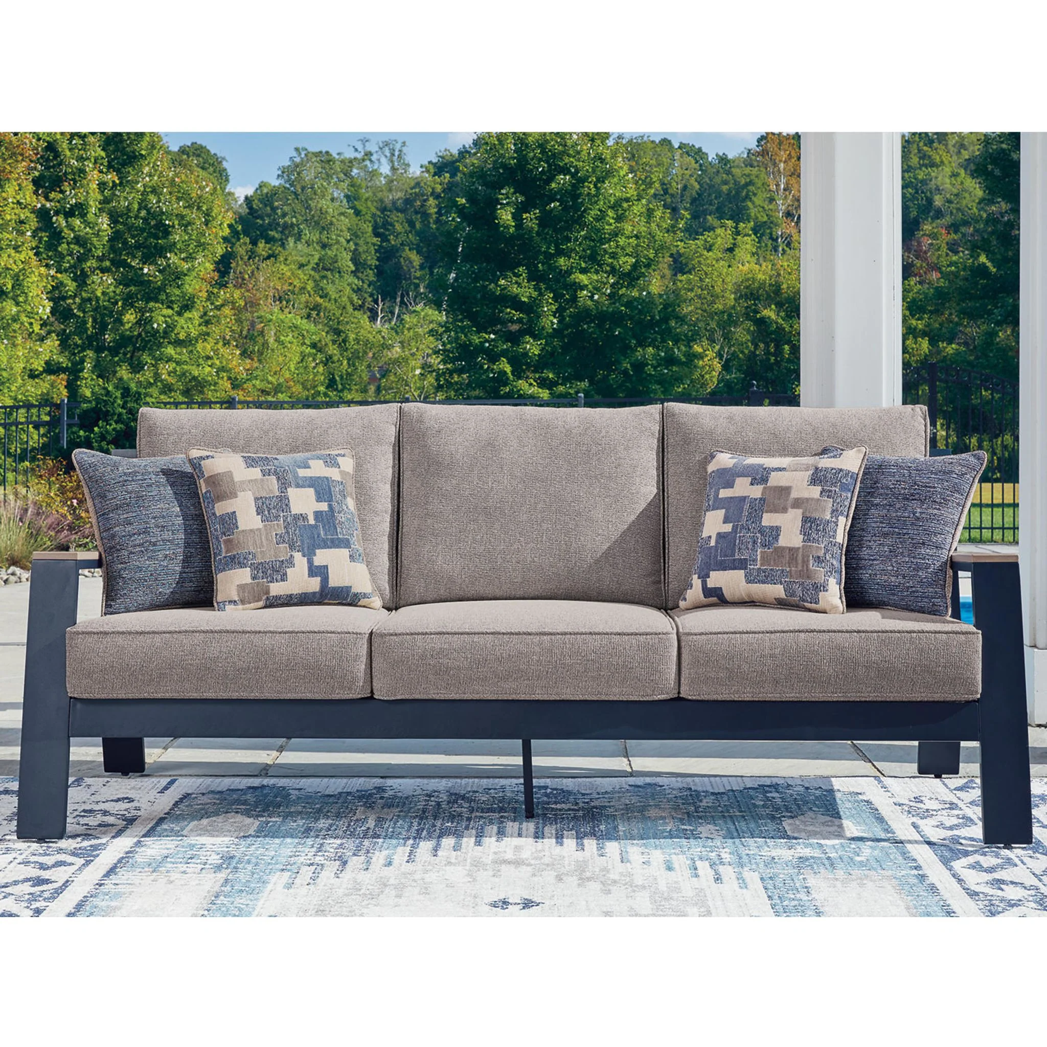 East Beach Outdoor Sofa with Cushion - Navy Blue/Driftwood - Image 2