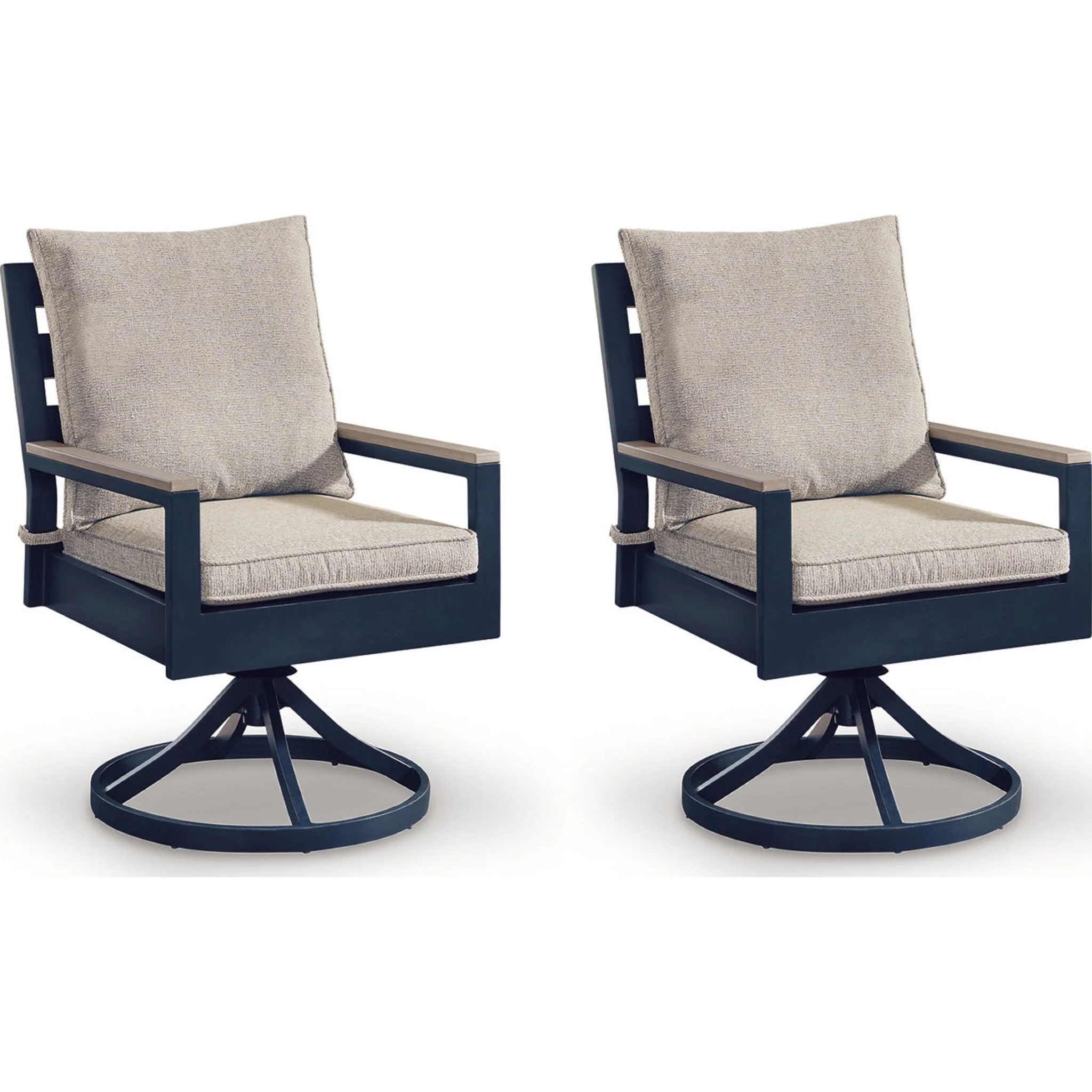 East Beach Outdoor Swivel Chair w/Cushion (set of 2) - Navy Blue/Driftwood