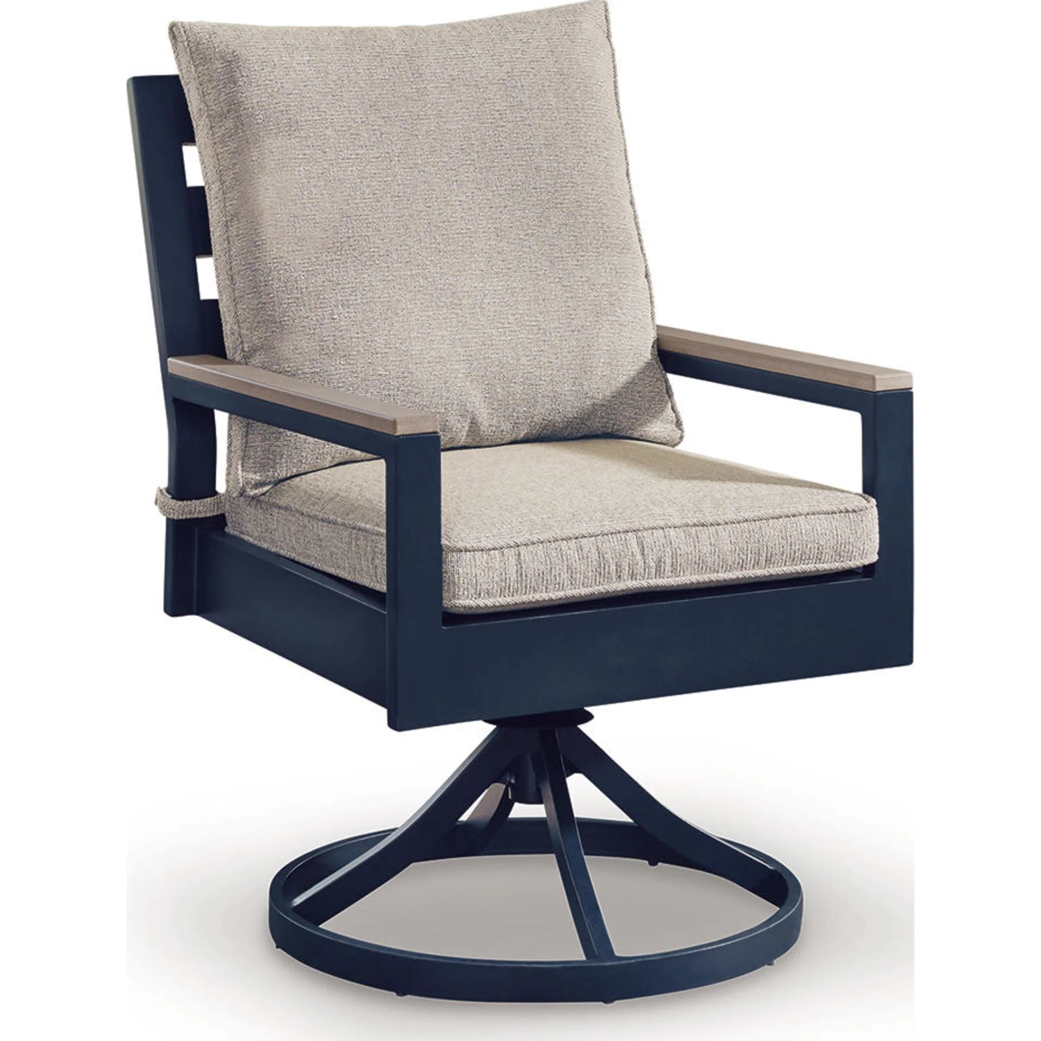 East Beach Outdoor Swivel Chair w/Cushion (set of 2) - Navy Blue/Driftwood - Image 3