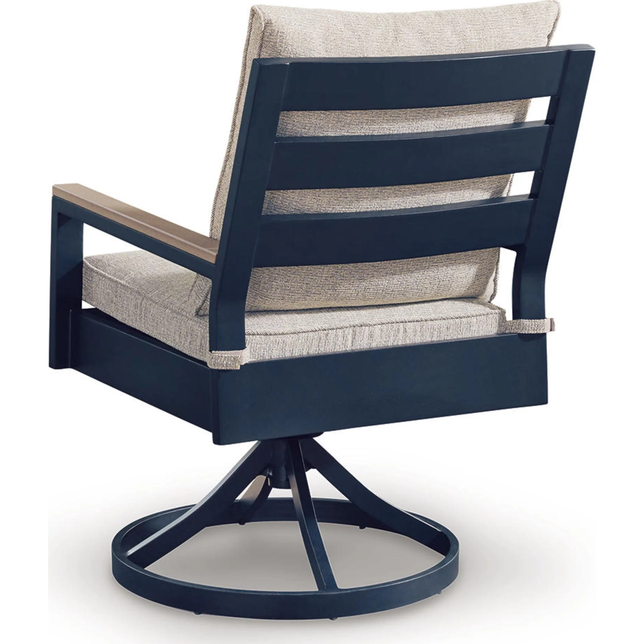 East Beach Outdoor Swivel Chair w/Cushion (set of 2) - Navy Blue/Driftwood - Image 4