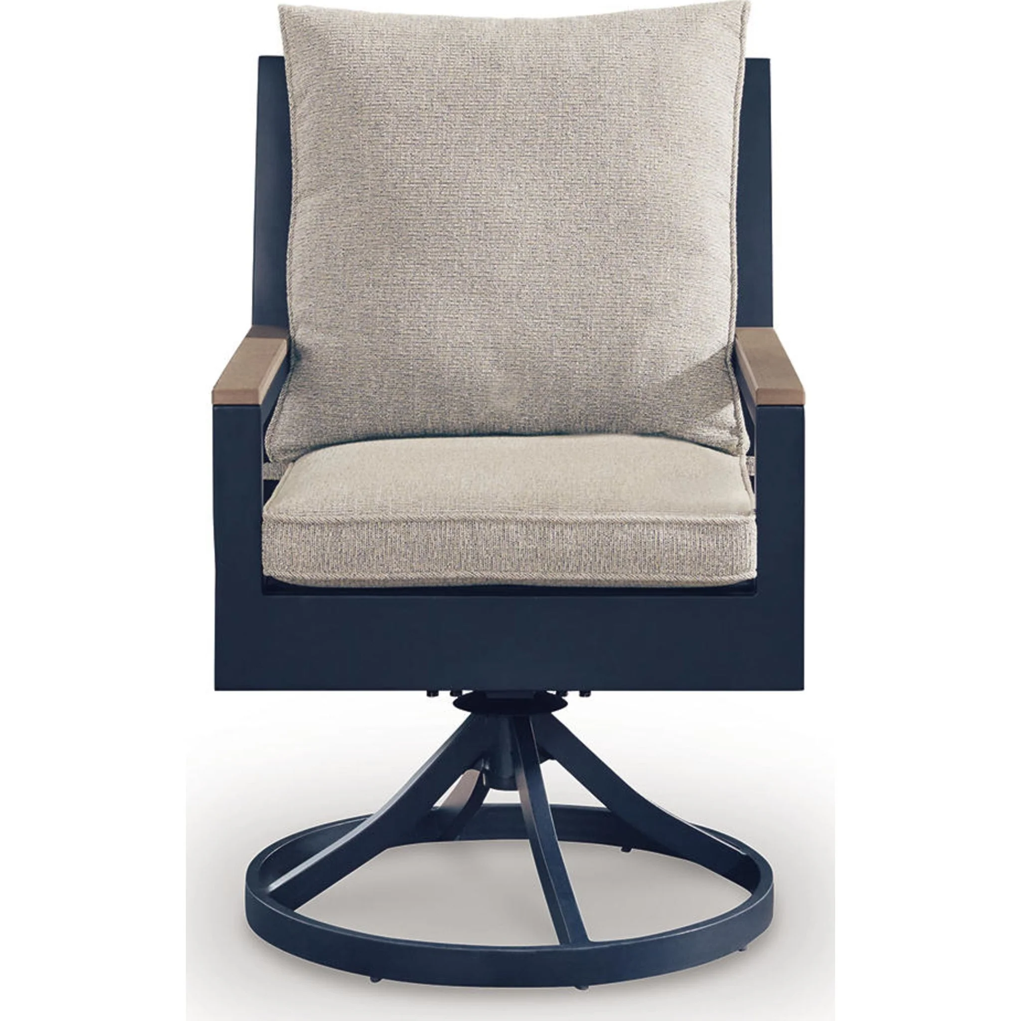 East Beach Outdoor Swivel Chair w/Cushion (set of 2) - Navy Blue/Driftwood - Image 5