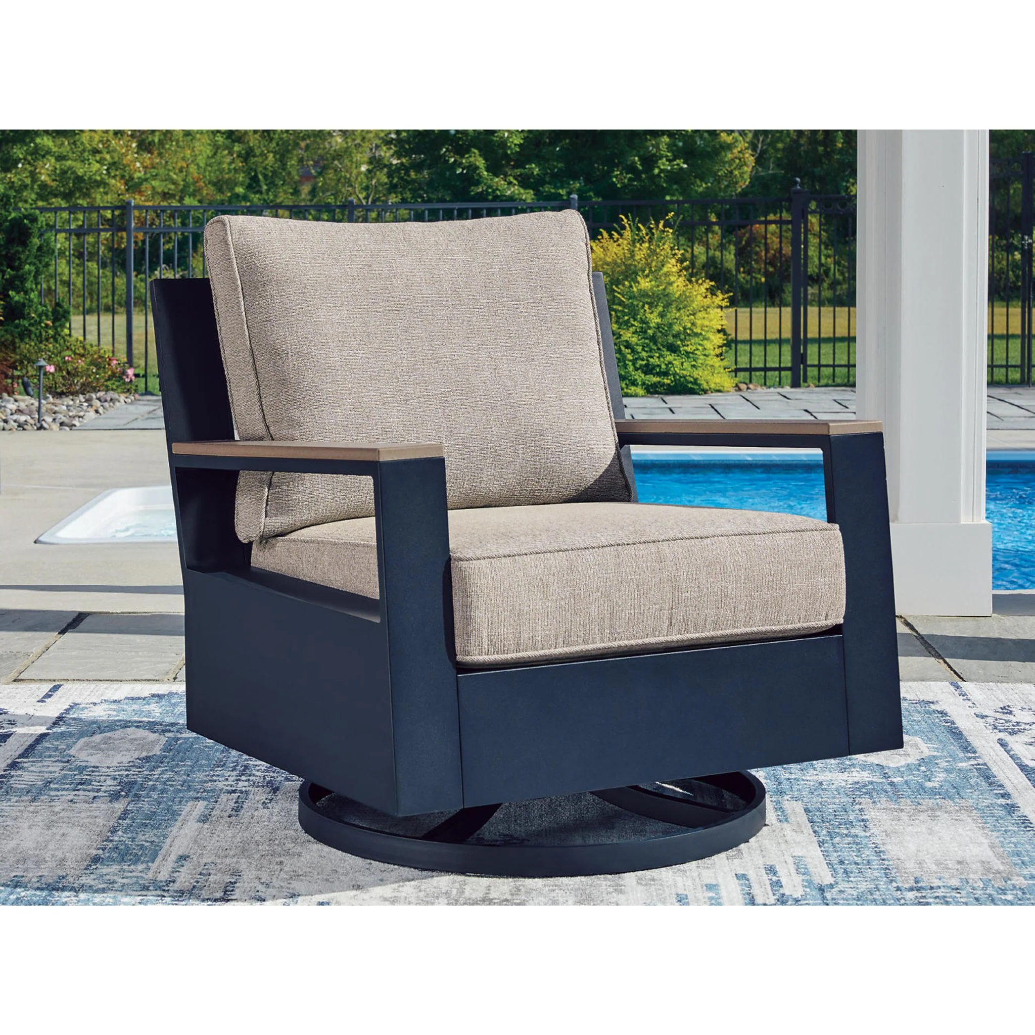 East Beach Outdoor Swivel Glider Chair - Navy Blue/Driftwood - Image 2