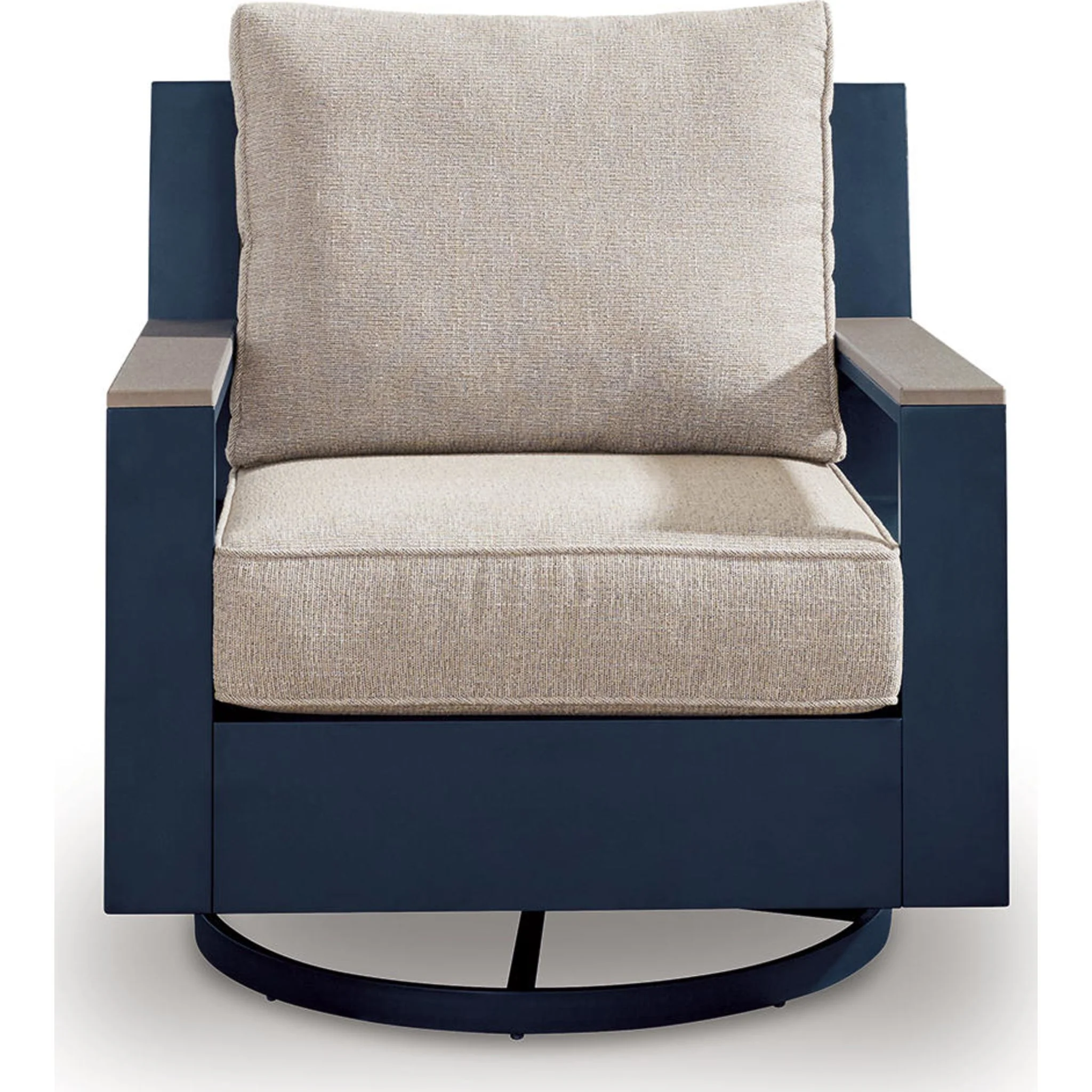 East Beach Outdoor Swivel Glider Chair - Navy Blue/Driftwood - Image 4