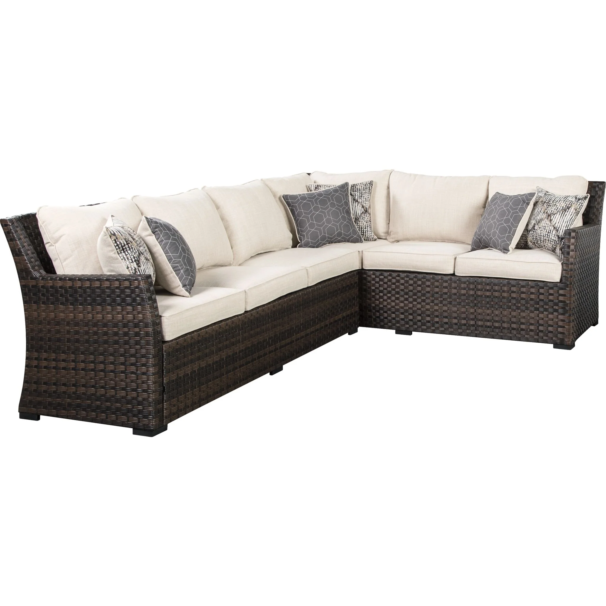 Easy Isle 2 Piece Outdoor Sectional with Chair - Dark Brown/Beige - Image 4