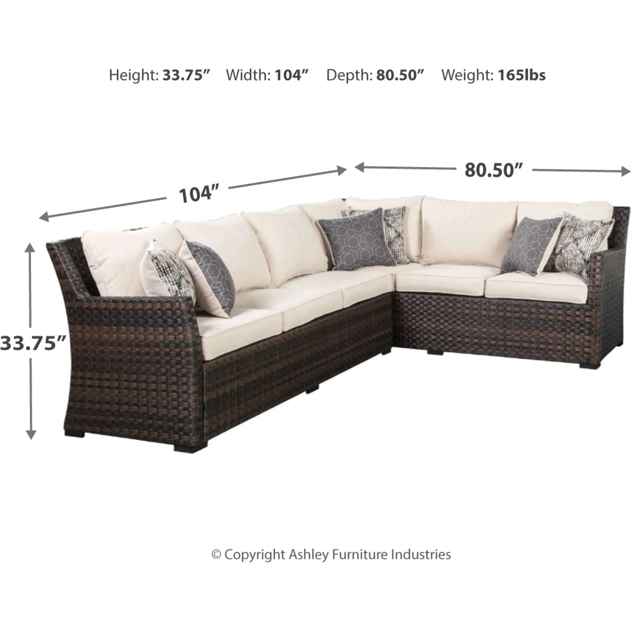 Easy Isle 2 Piece Outdoor Sectional with Chair - Dark Brown/Beige - Image 6