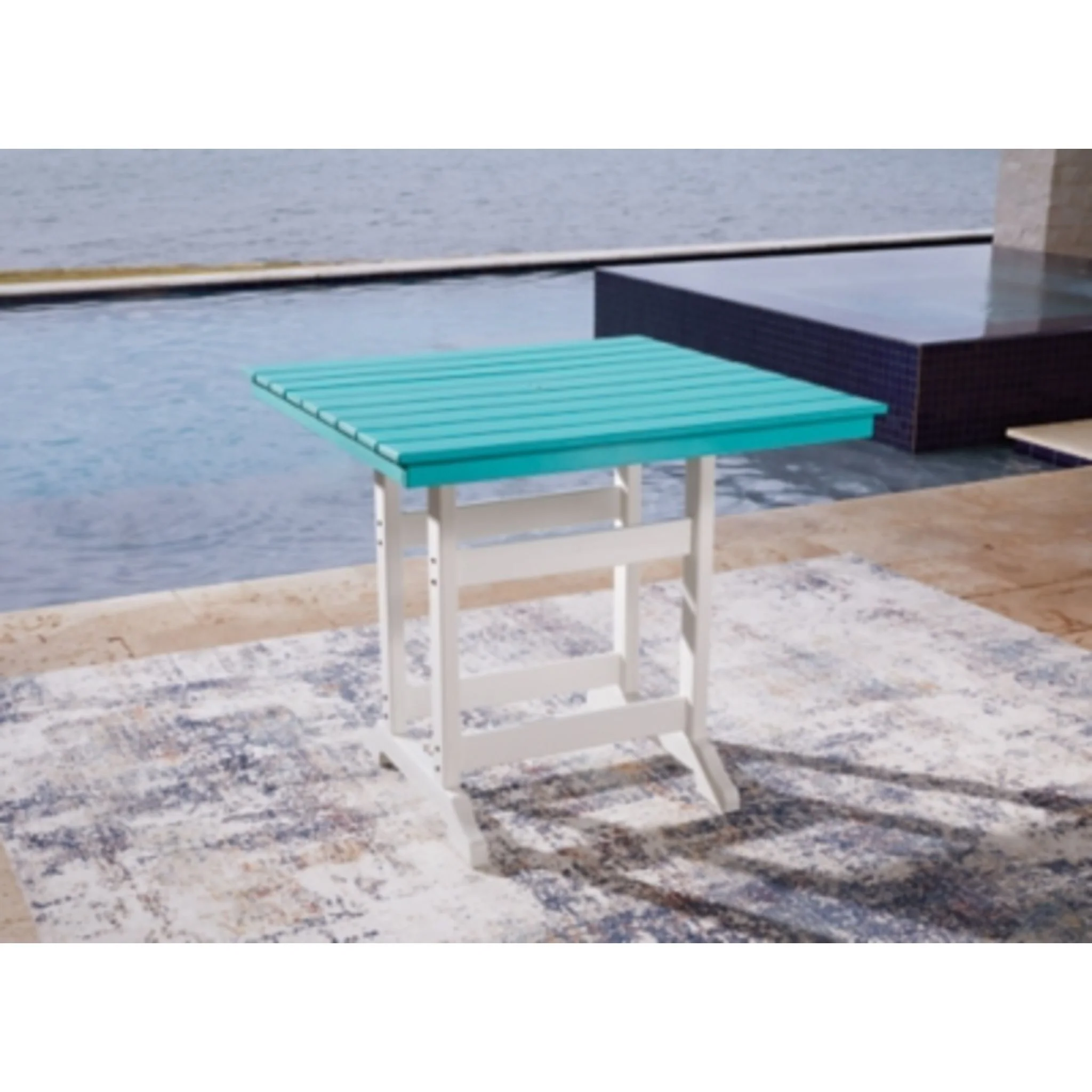 Eisely Outdoor Counter Height Dining Table - Turquoise/White - Image 4
