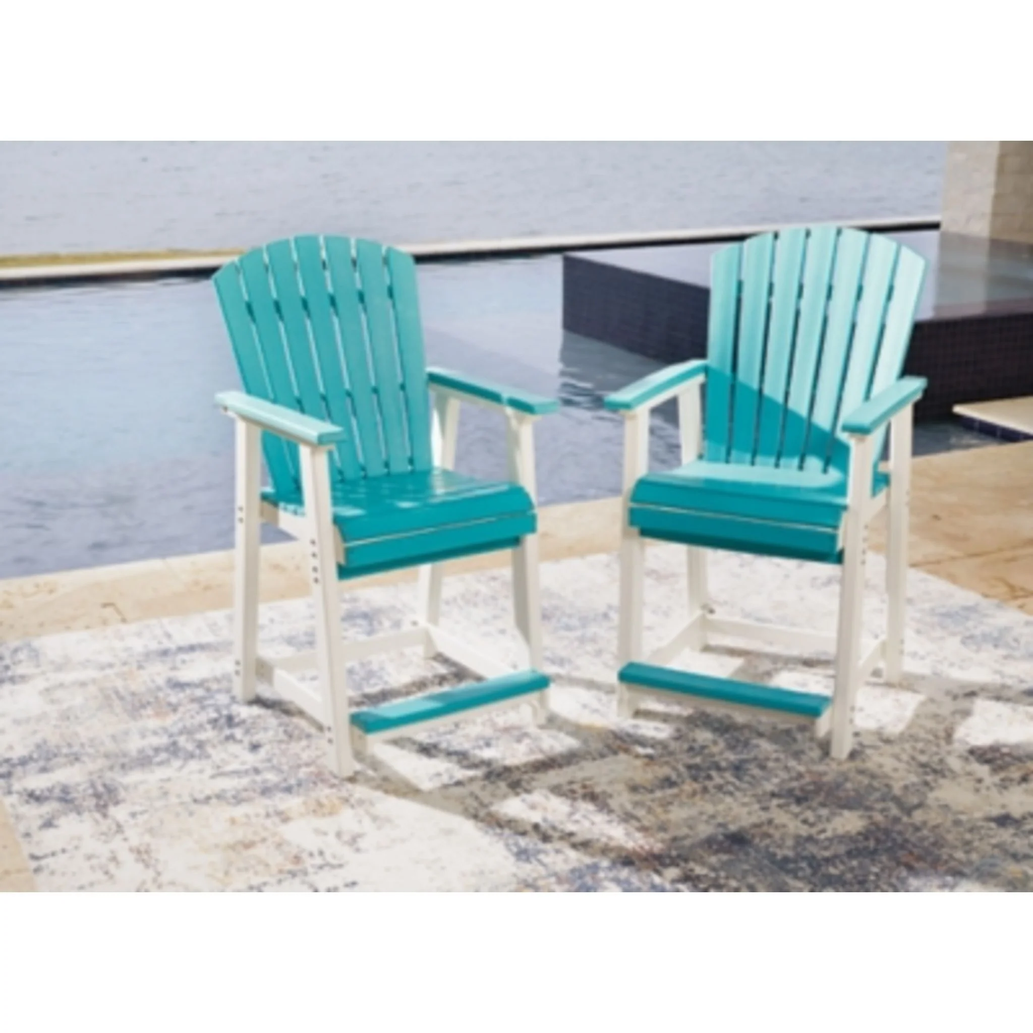Eisely Outdoor Counter Height Stool (set of 2) - Turquoise/White - Image 6