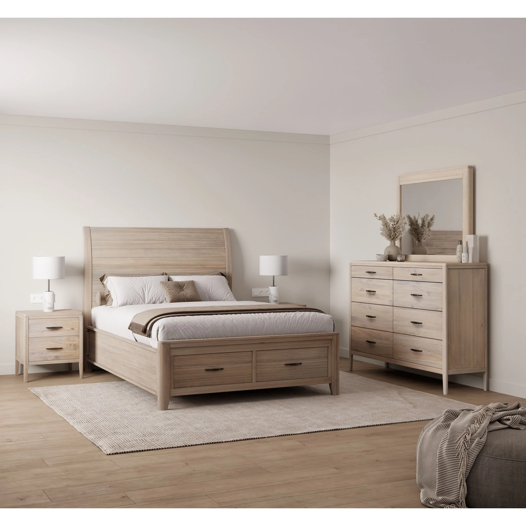 Ellesmere 6 Piece Sleigh Storage Bedroom - Champagne
