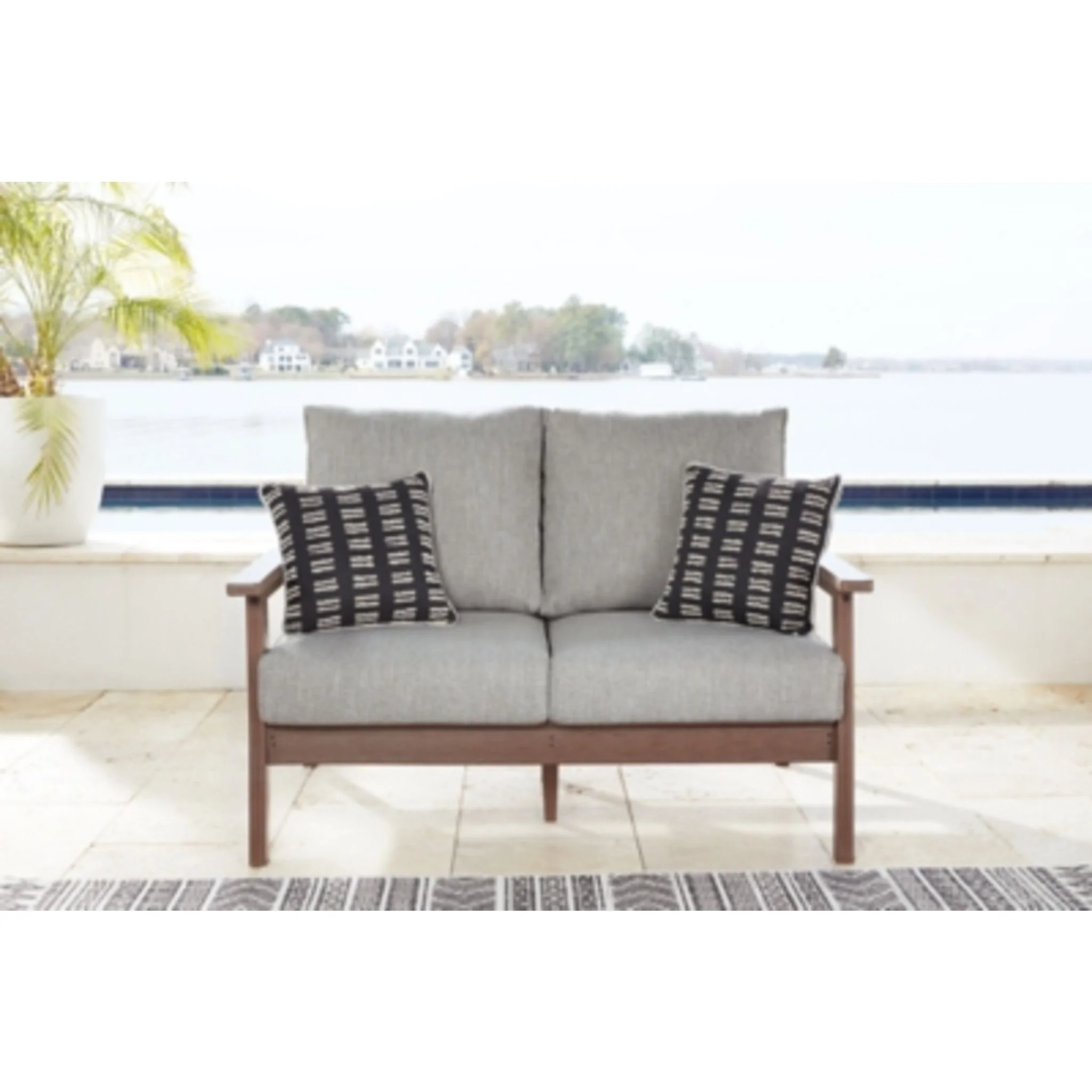 Emmeline Outdoor Loveseat with Cushion - Brown/Beige - Image 2