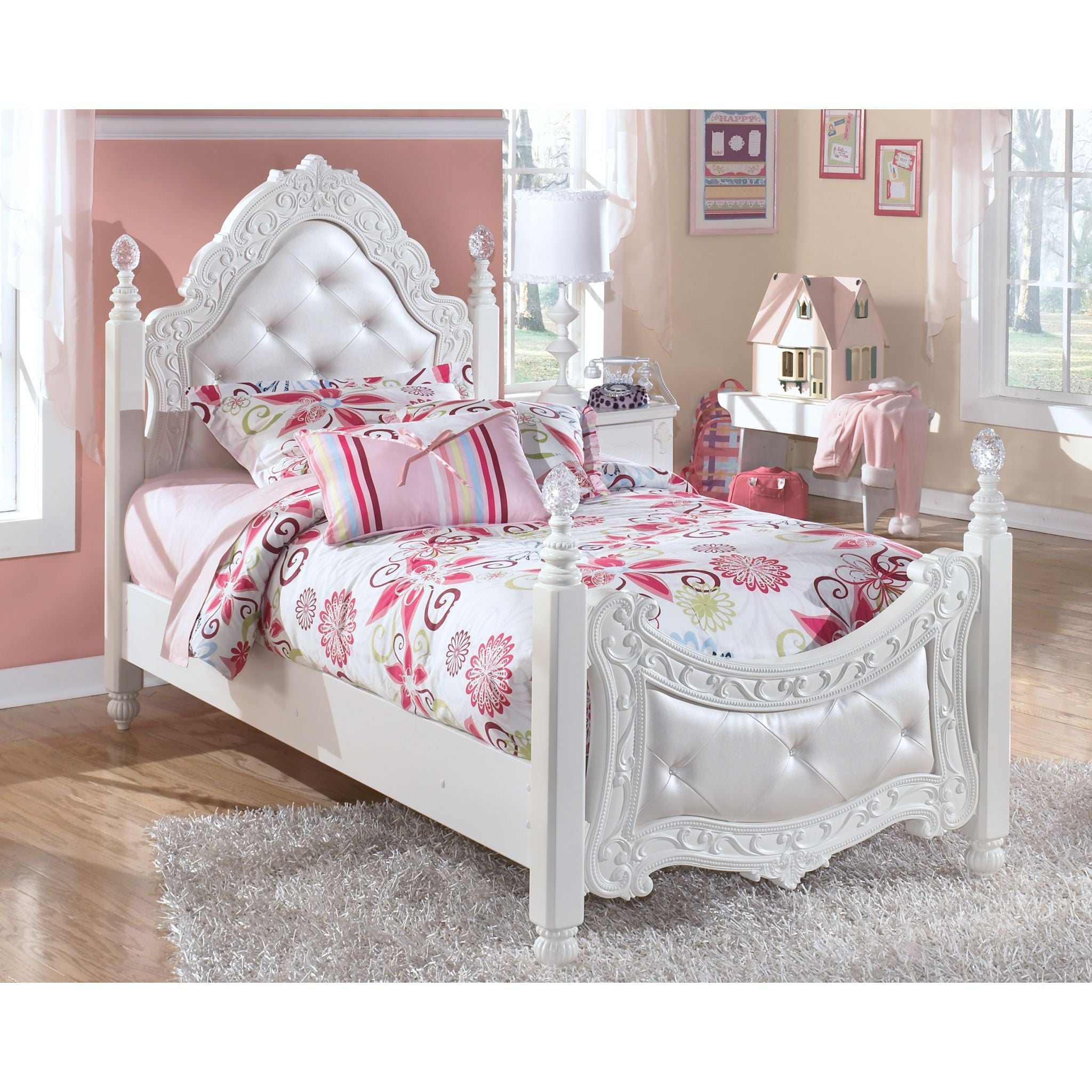Exquisite Twin Poster Bed - White - Image 2
