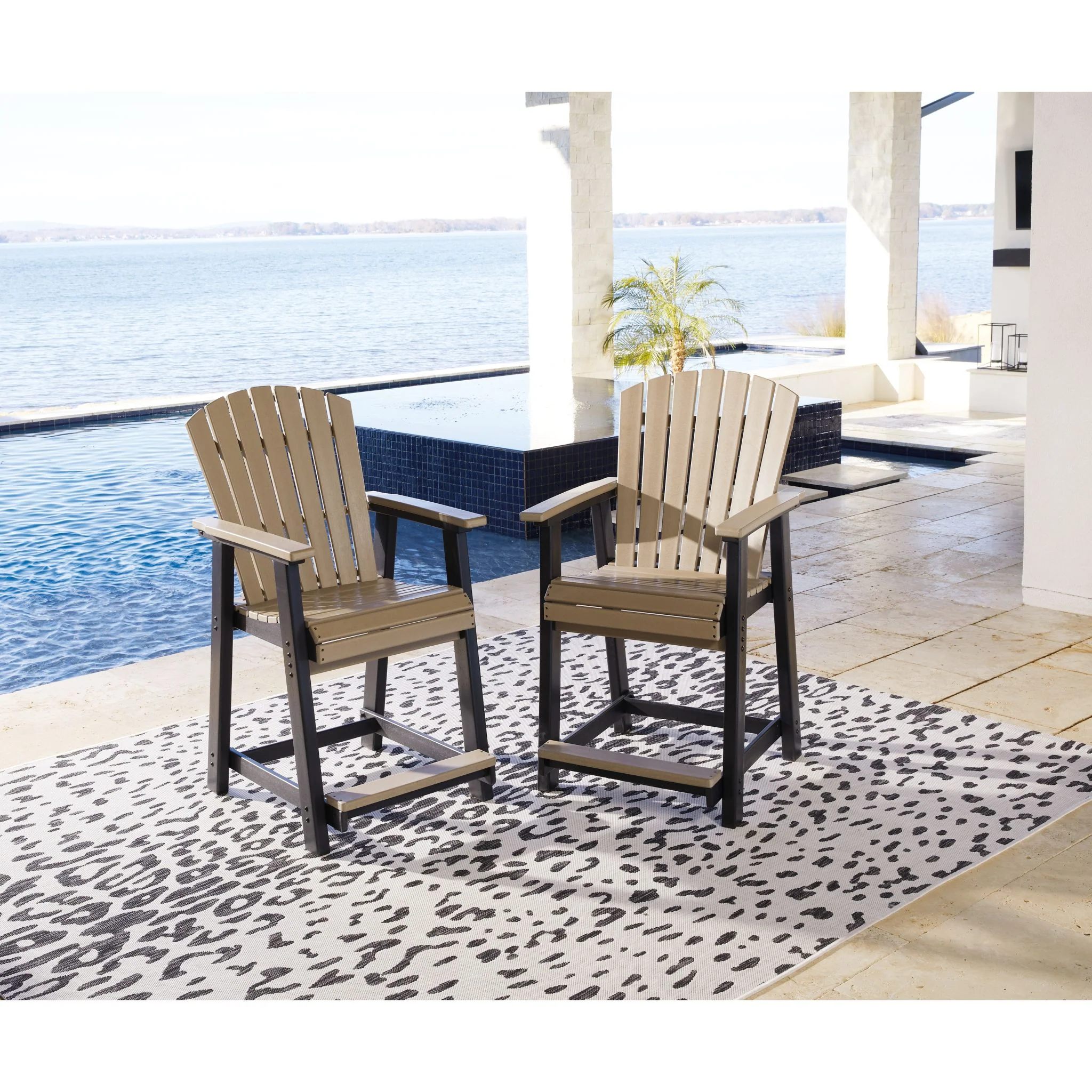 Fairen Trail Outdoor Counter Height Stool (set of 2) - Black/Driftwood - Image 2