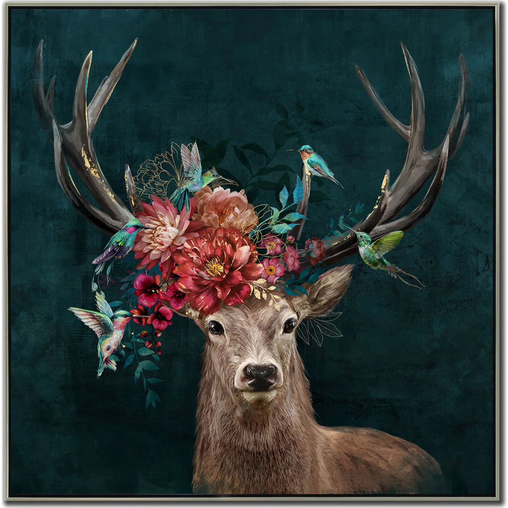 Floral Antlers Canvas 36.00" x 36.00"