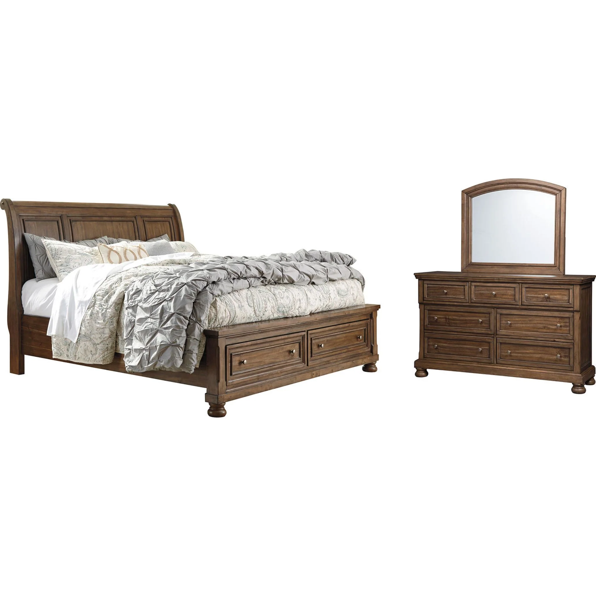 Flynnter 5 Piece Queen Storage Bedroom - Medium Brown - Image 12