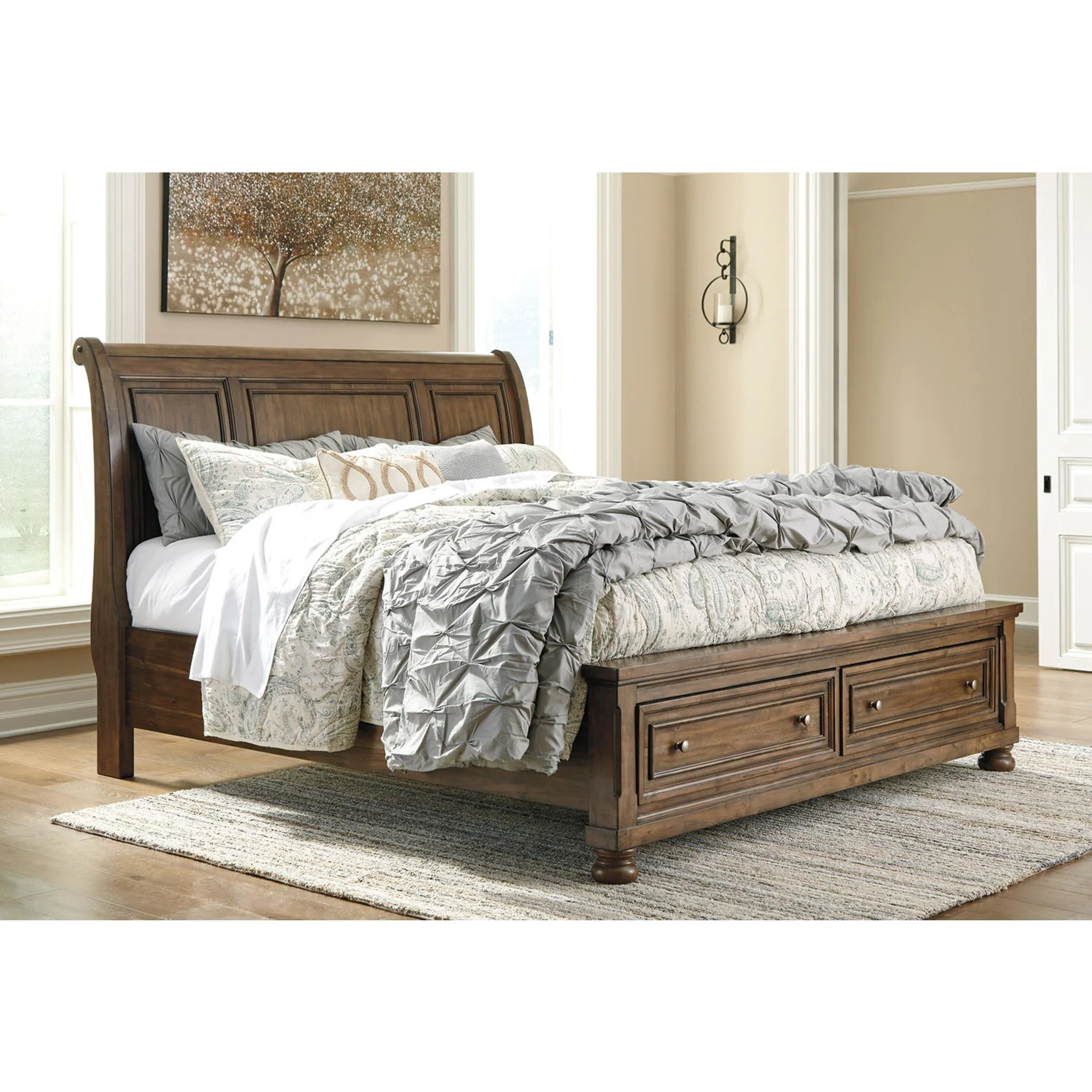 Flynnter 5 Piece Queen Storage Bedroom - Medium Brown - Image 17