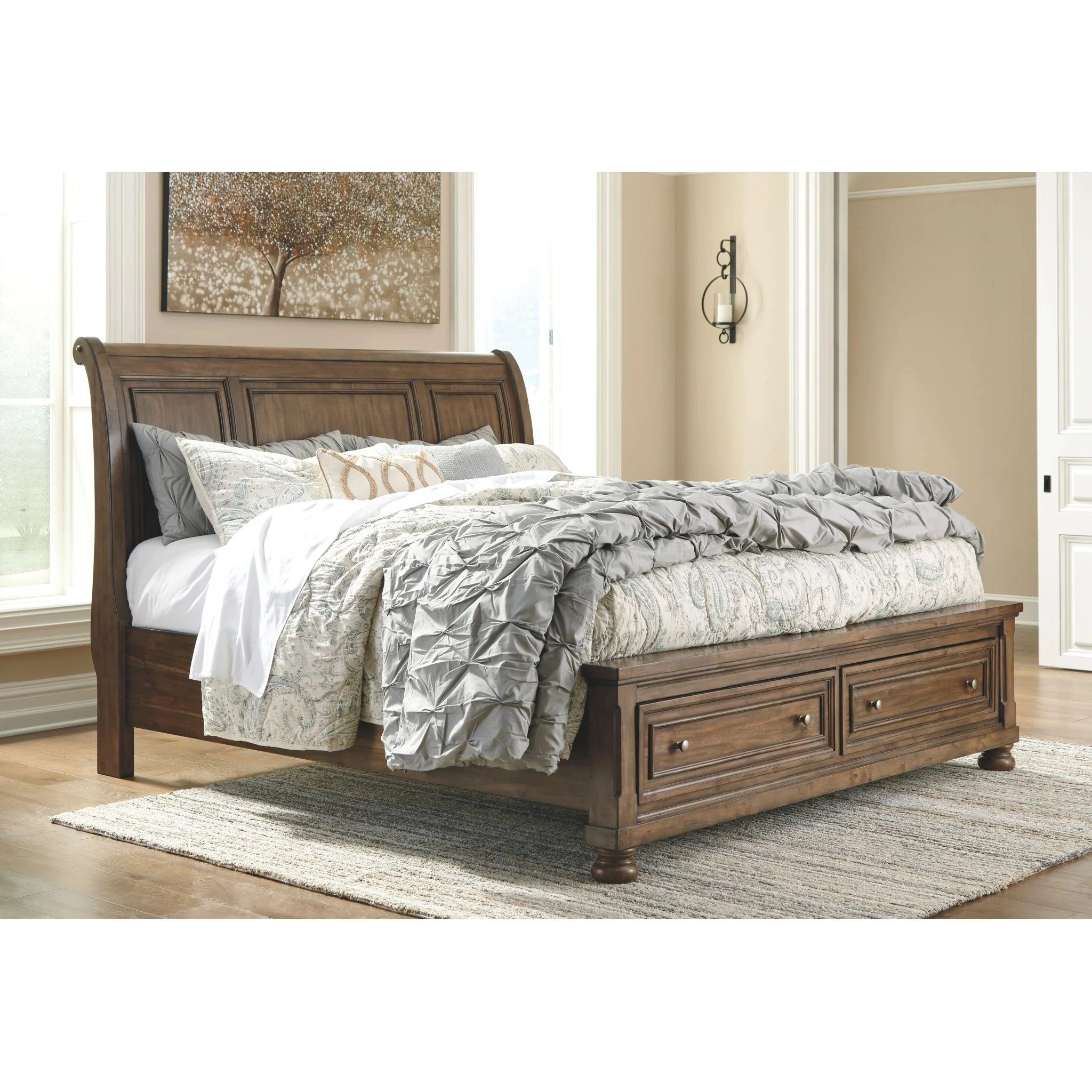 Flynnter 5 Piece Queen Storage Bedroom - Medium Brown - Image 3