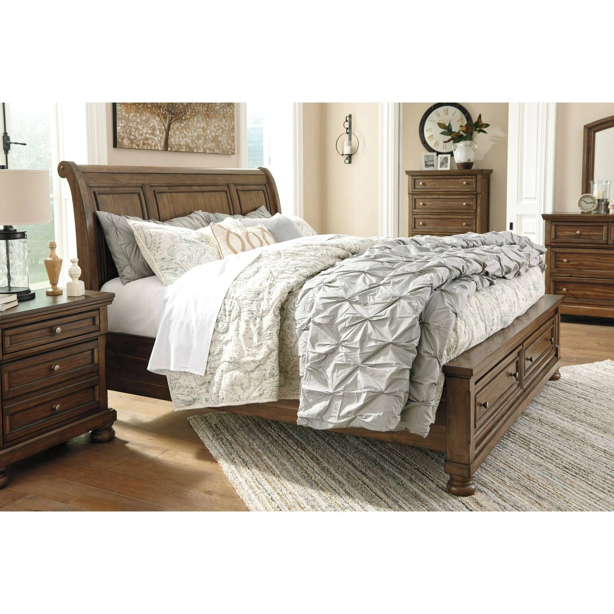 Flynnter Sleigh Storage Bed - Medium Brown - Image 6