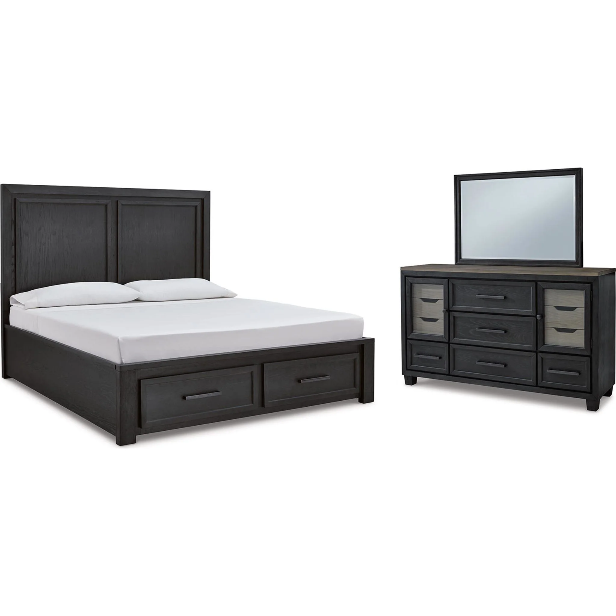 Foyland 5 Piece King Storage Bedroom - Black/Brown