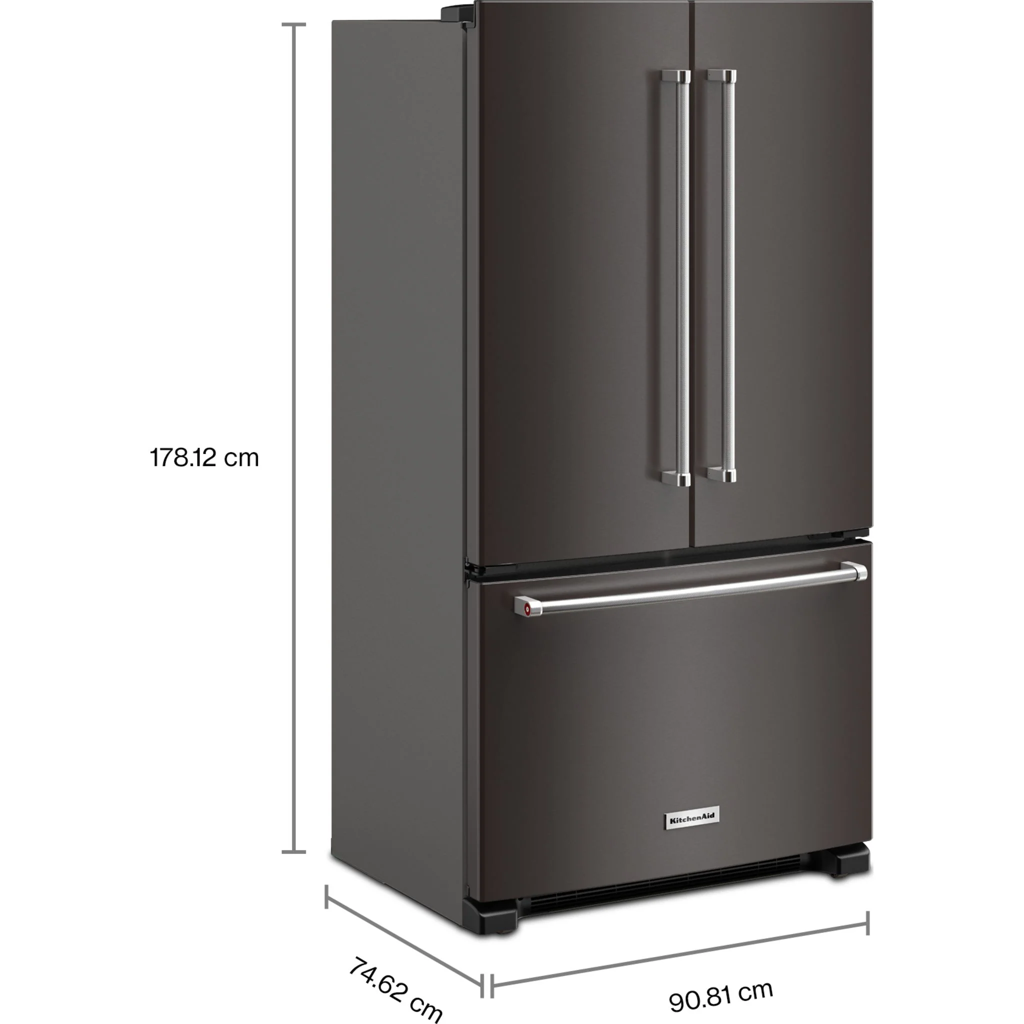 KitchenAid 20 cu. ft. 36-Inch Width Counter-Depth French Door Refrigerator with Interior Dispense -Black Stainless (KRFC136RBS) - Image 3