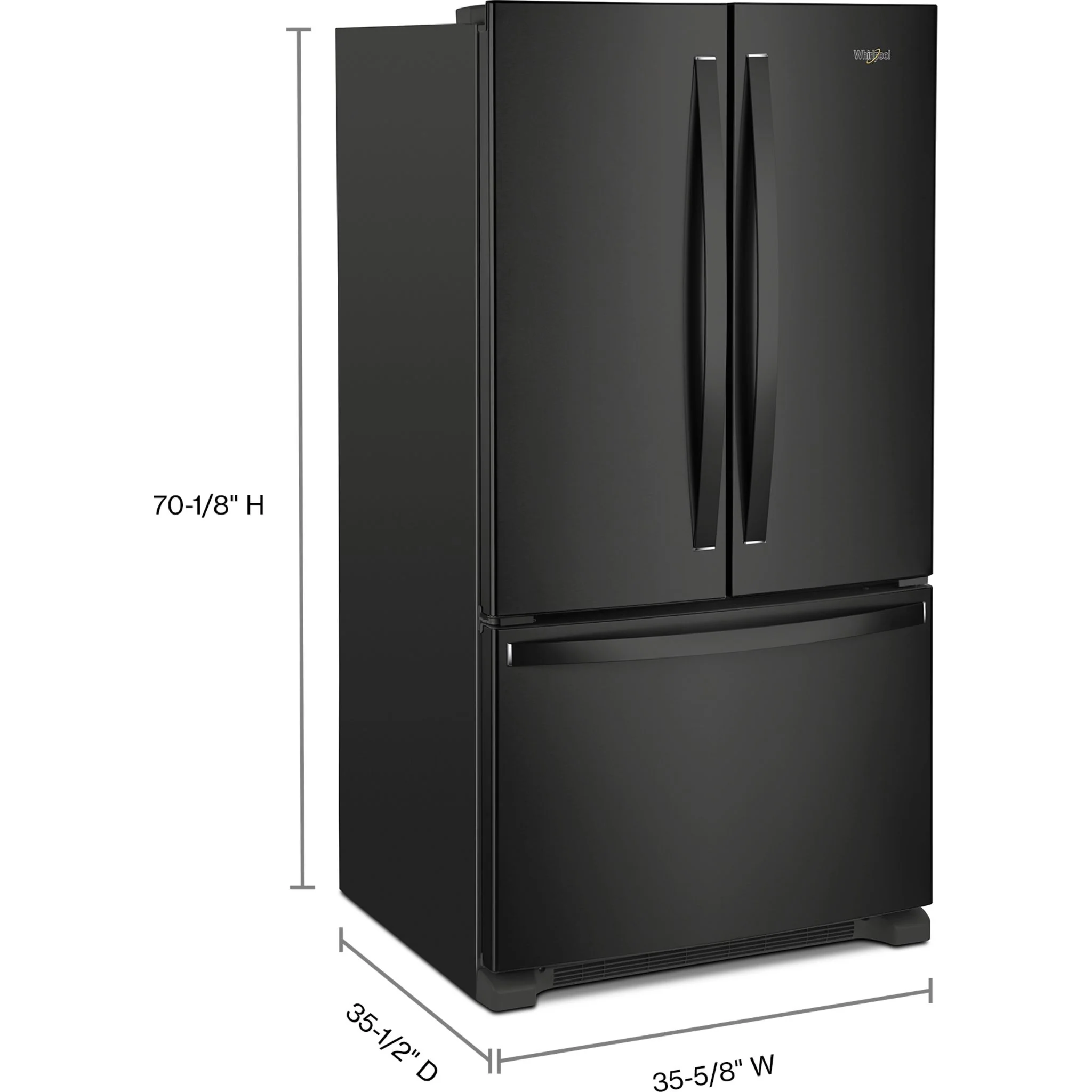 Whirlpool 36" Wide Full-Depth French Door Bottom Mount Refrigerator - 25 cu.ft. - Black (WRFF3036RB) - Image 4