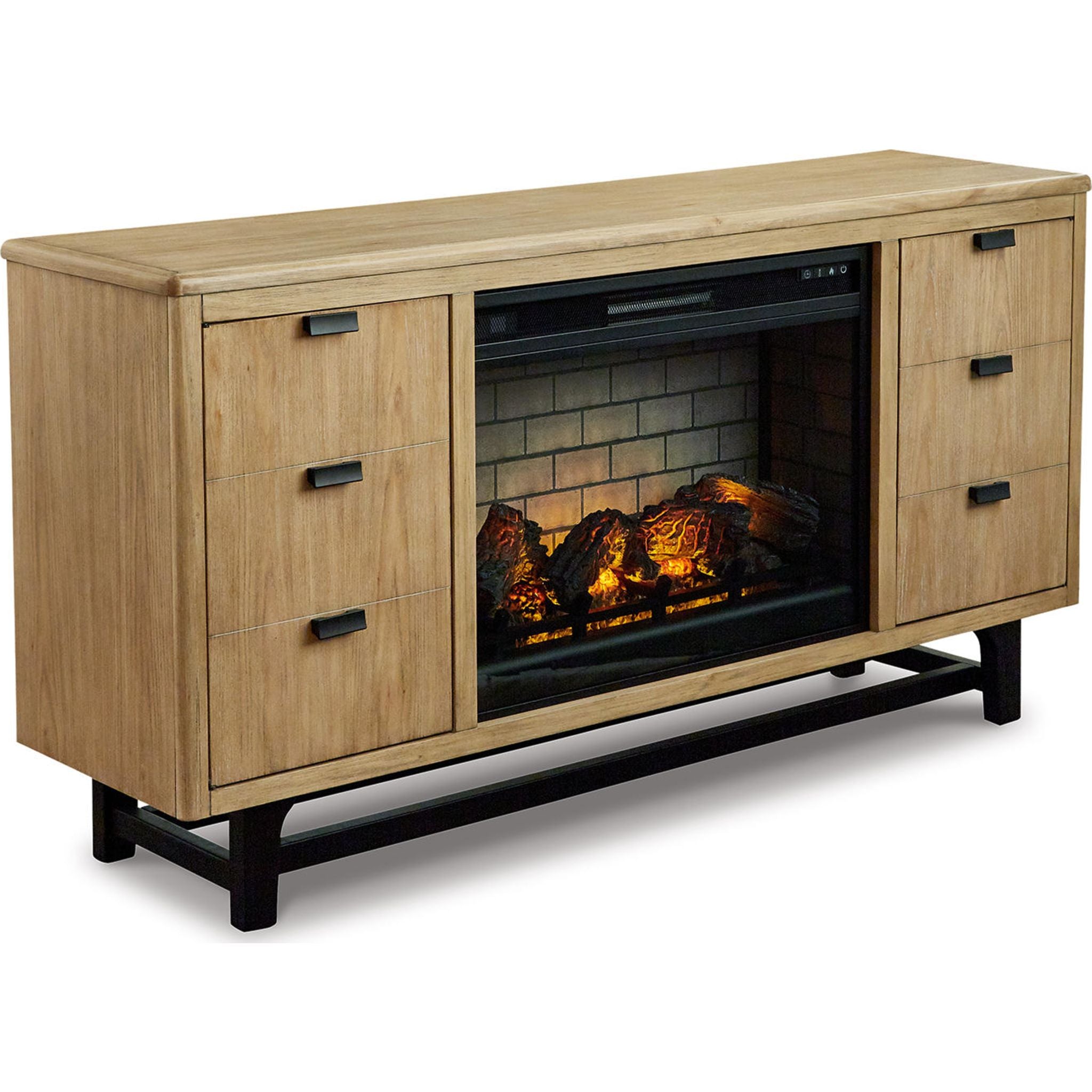 Freslowe TV Stand with Fireplace - Light Brown/Black